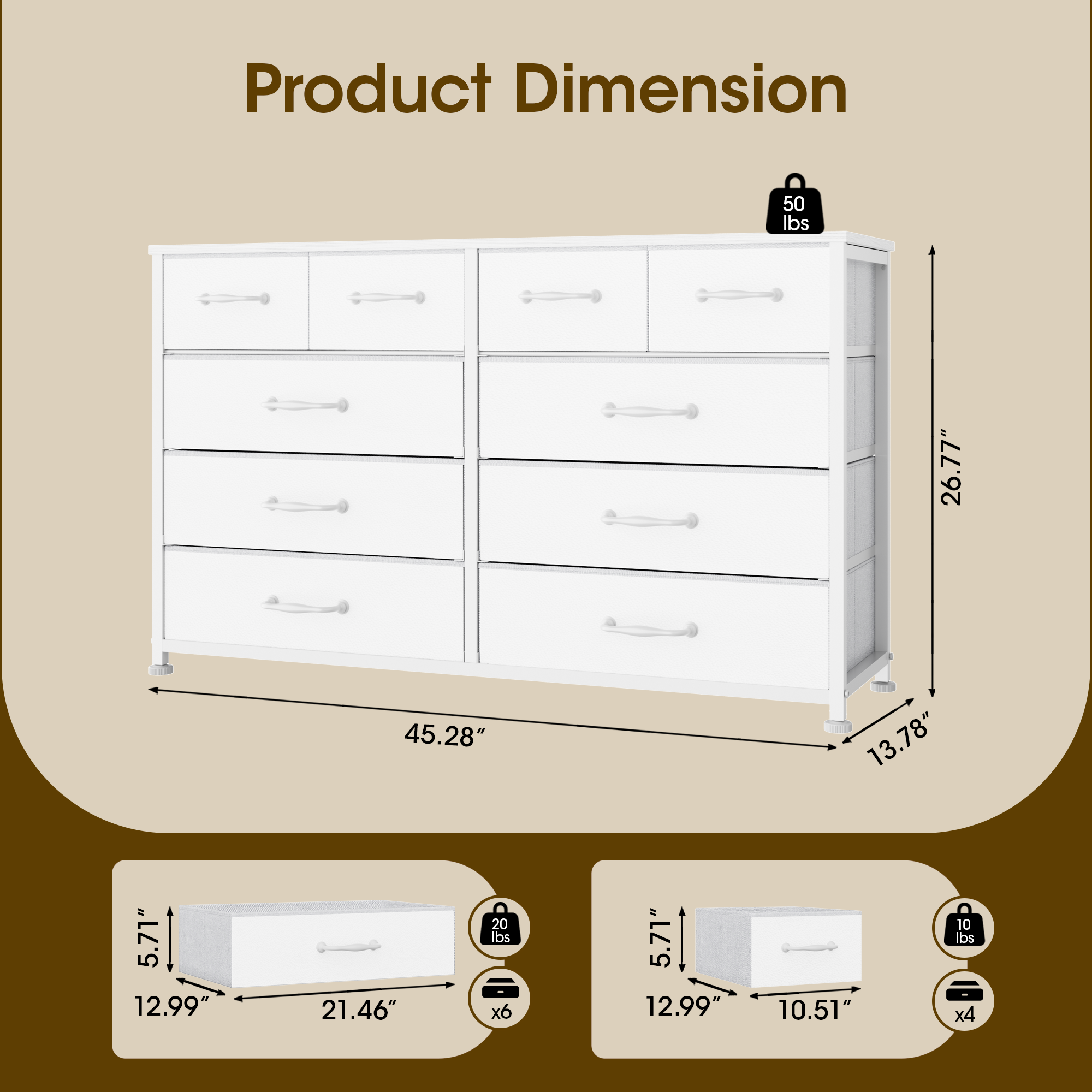 White Dresser for Bedroom with 10 Drawer  Entertainment Center for 40-45-50 inch Modern Tv Stand & Chest of Drawers for Living Room Hallway Entryway