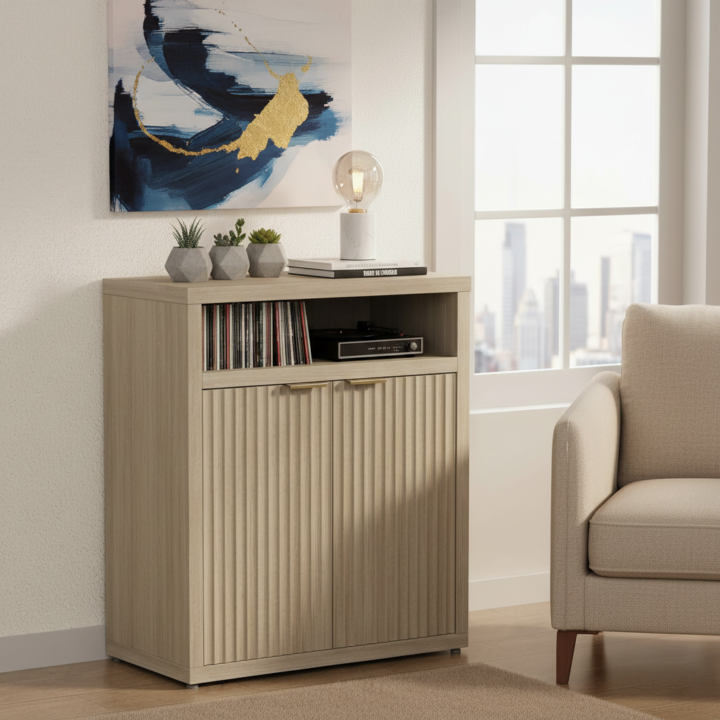 Modern Farmhouse Coffee Bar Cabinet Kitchen Storage Sideboard Buffet Table Wood Entryway Console with Open Shelves Dining Room Storage Stand Unit