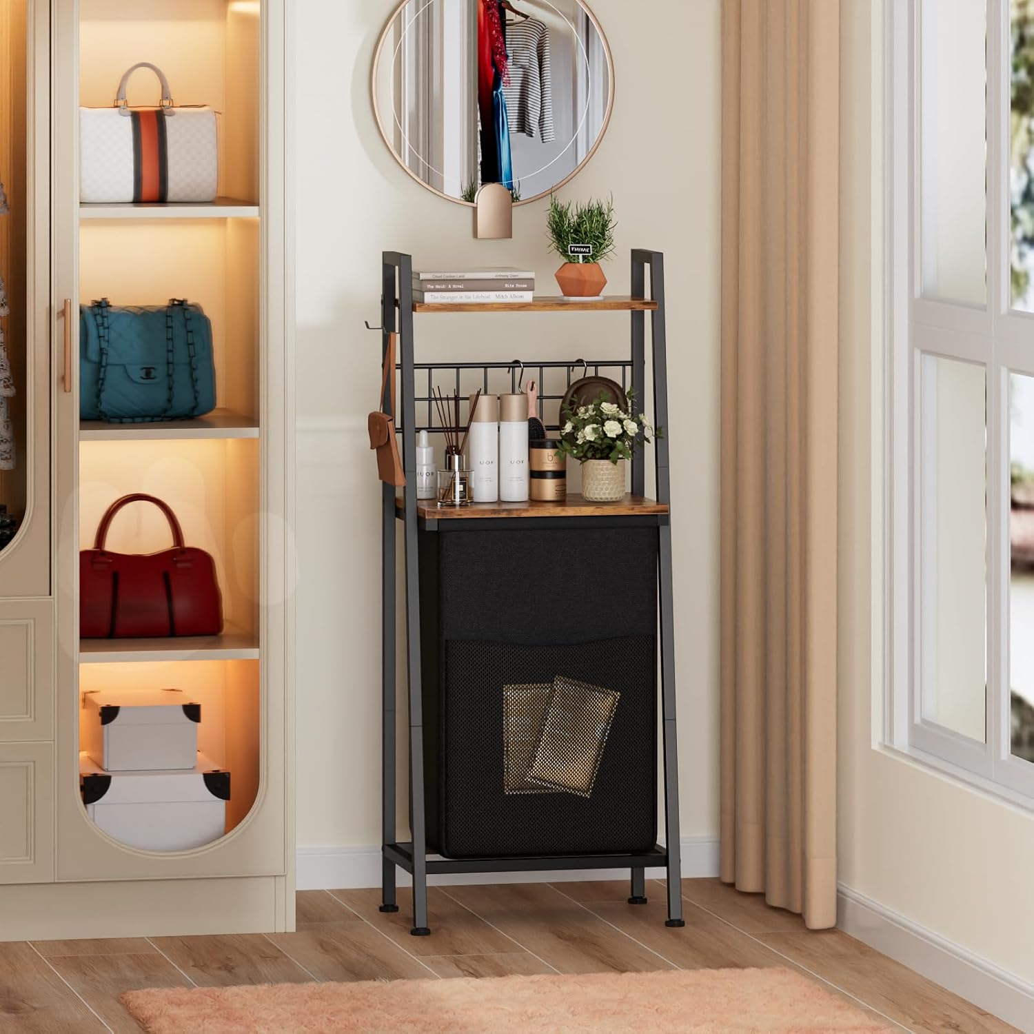 Furnulem 2-Tier Laundry Hamper with Shelf & Hooks – Removable Divided Bag for Bathroom or Bedroom
