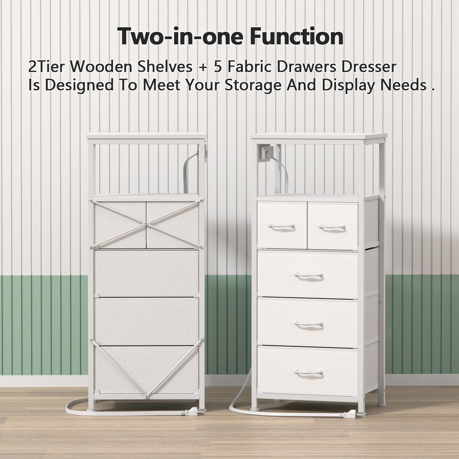 Furnulem Tall LED Dresser with Charging Station and 5 Drawers