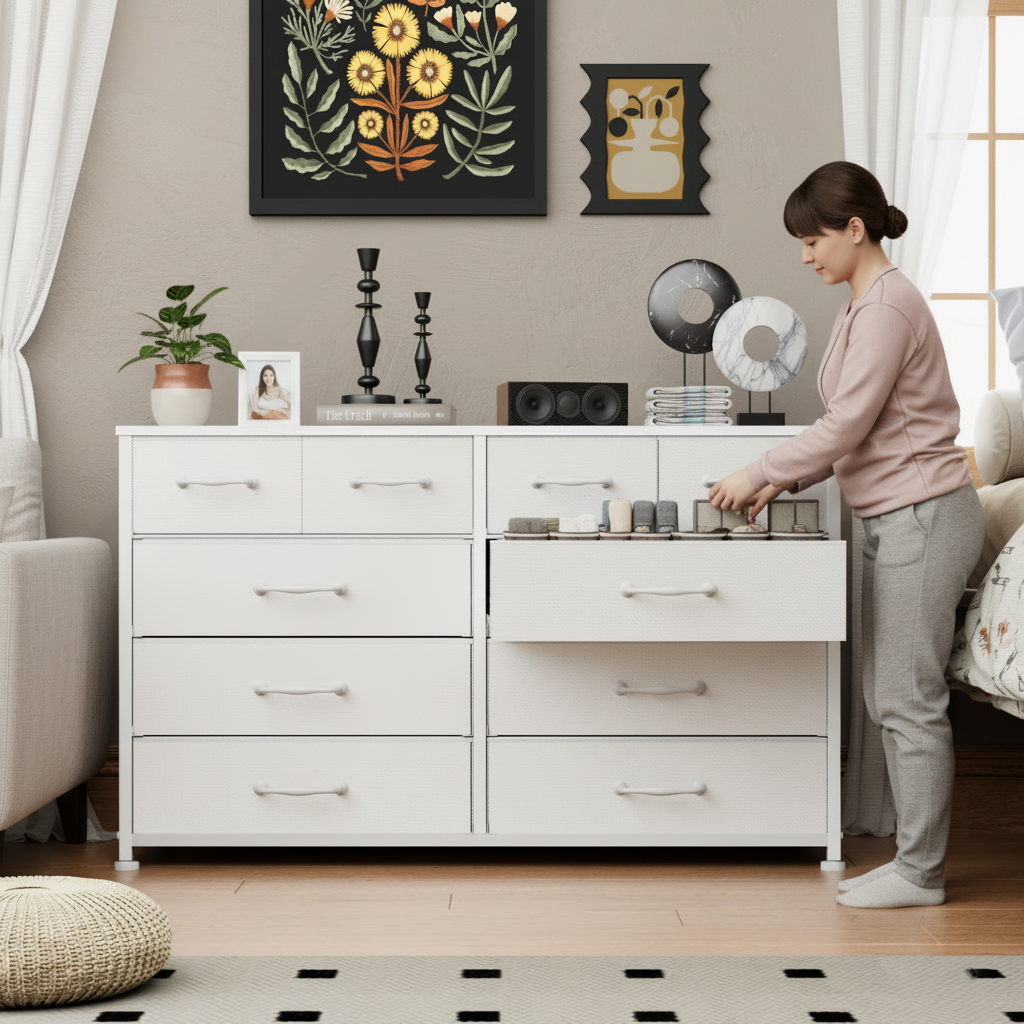 White Dresser for Bedroom with 10 Drawer  Entertainment Center for 40-45-50 inch Modern Tv Stand & Chest of Drawers for Living Room Hallway Entryway