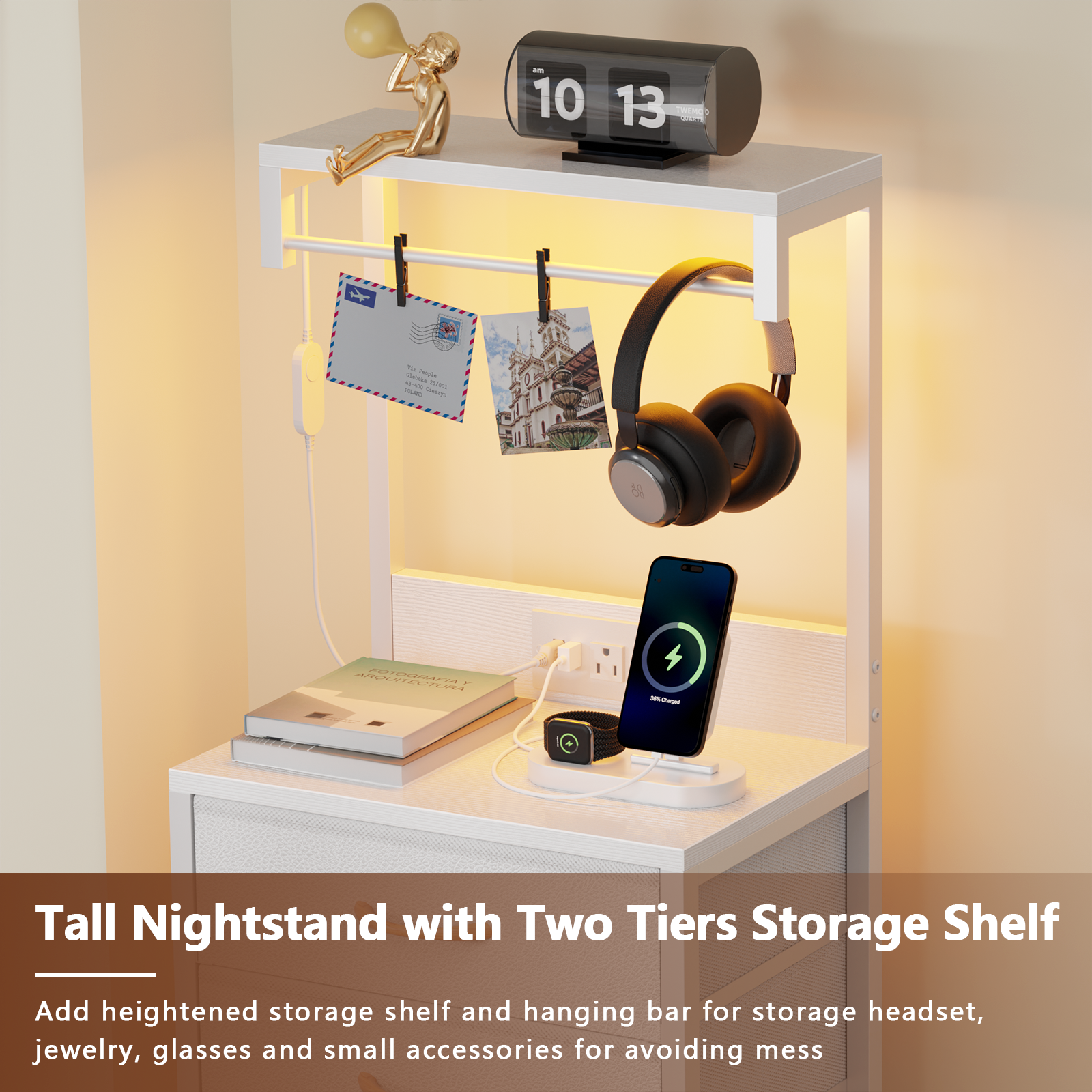 Furnulem Tall LED Nightstand with 4 Drawers