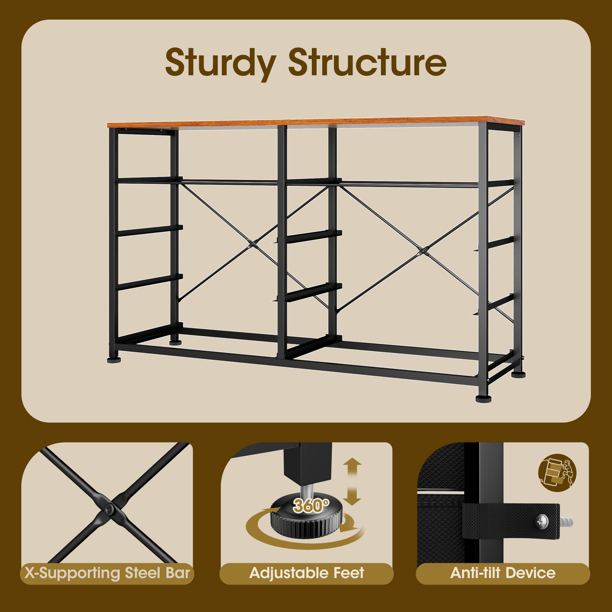 Wide Rustic Brown 10 Drawer Dresser Fabric Storage Chest of Drawers Large Organizer Unit Bedroom Furniture Entryway 50 Inch TV Stand