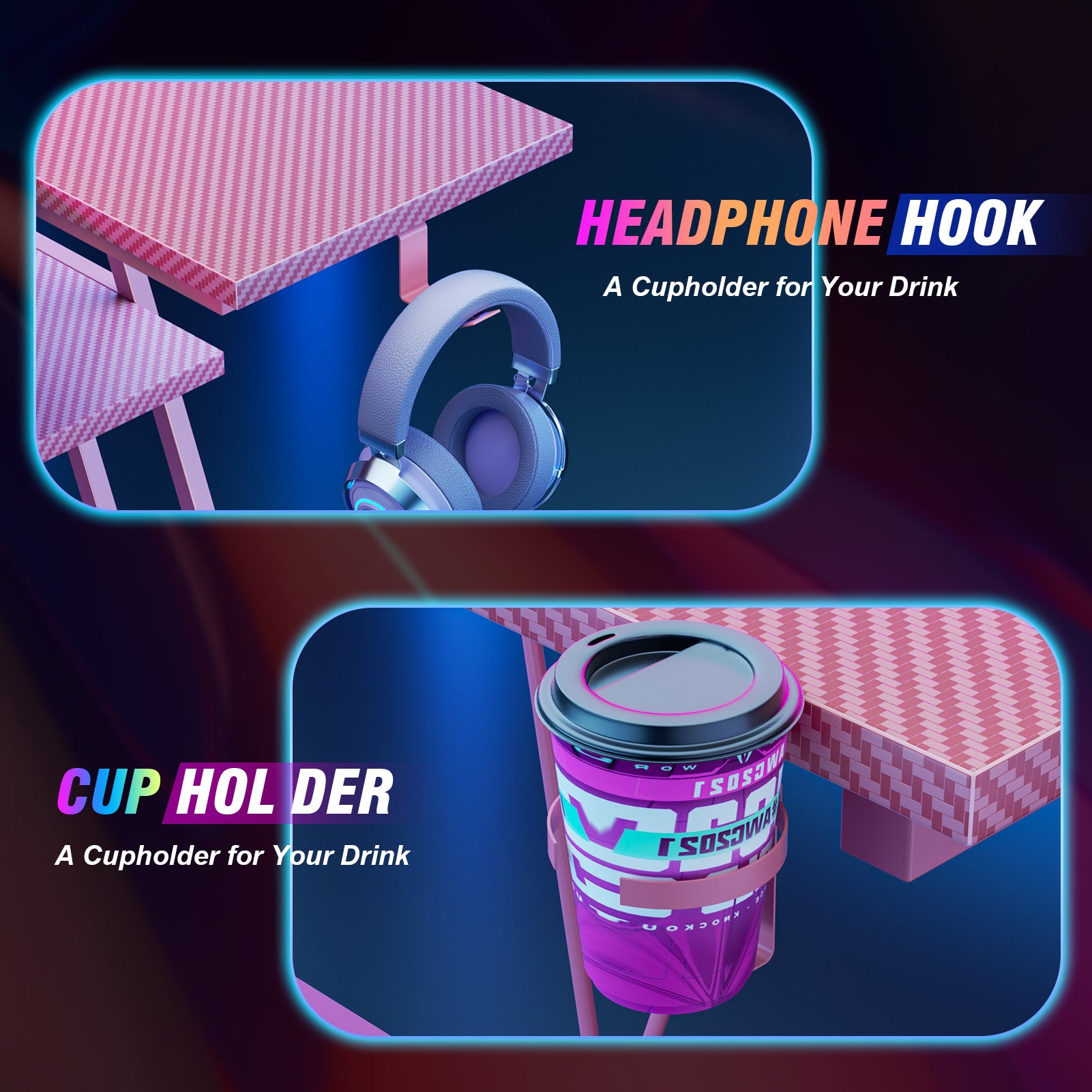 47 inch L Shaped Gaming Desk Pink Small Spaces Corner Computer Table with Monitor Stand Storage Shelves Gamer Desk Carbon Fiber Sturdy PC Room Desk