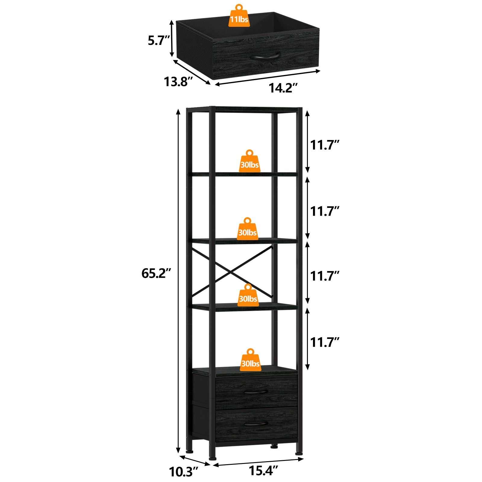 Furnulem Multi-Tier Bookshelf with 2 Drawers