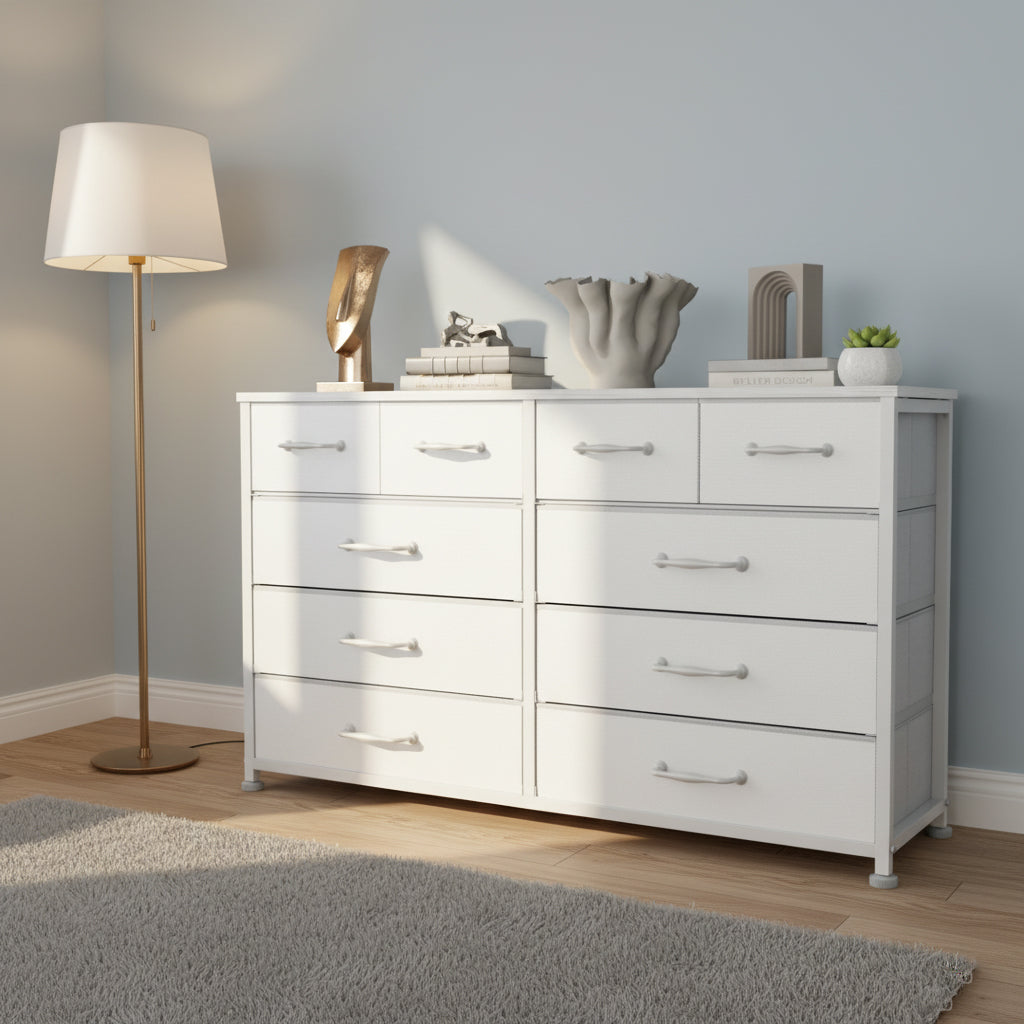 White Dresser for Bedroom with 10 Drawer  Entertainment Center for 40-45-50 inch Modern Tv Stand & Chest of Drawers for Living Room Hallway Entryway