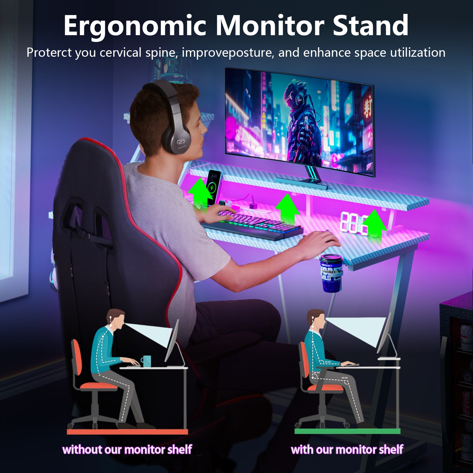 47 inch L Shaped Gaming Desk White Small Spaces Corner Computer Table with Monitor Stand Storage Shelves Gamer Desk for Bedrooms Teen PC Workstation
