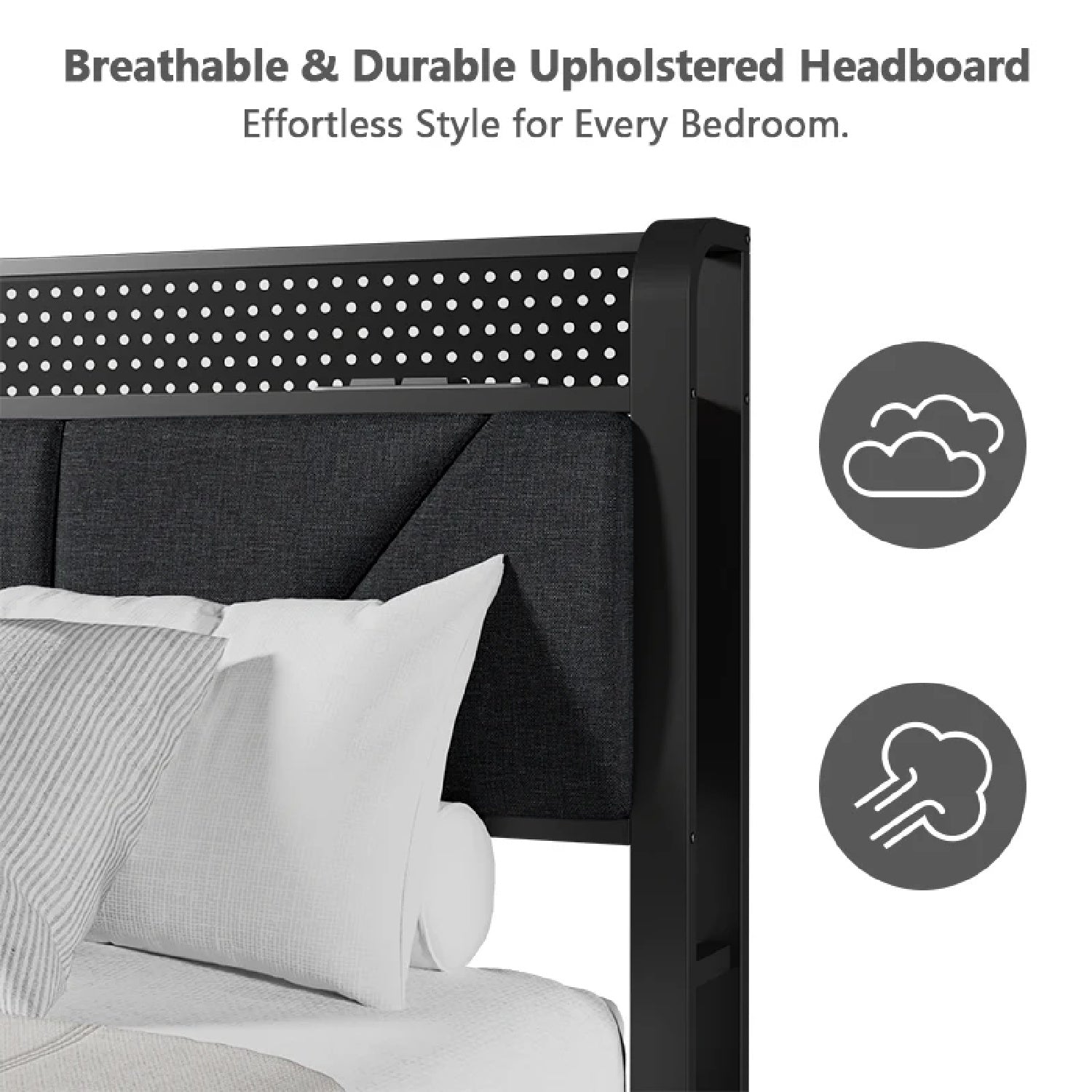 Furnulem LED Bed Frame with Upholstered Headboard and Charging Station