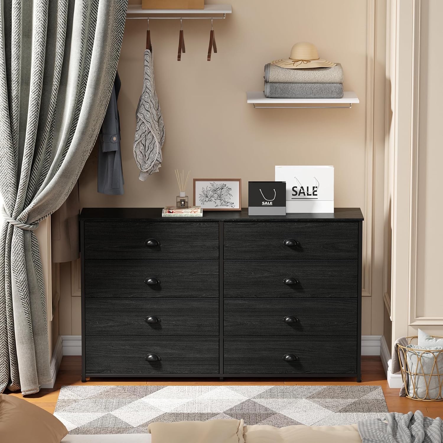 Furnulem Wide Dresser with 8 Fabric Drawers TV Entertainment Center with Storage for 55'' TV Large Chest of Drawers for Bedroom  Living Room Entryway