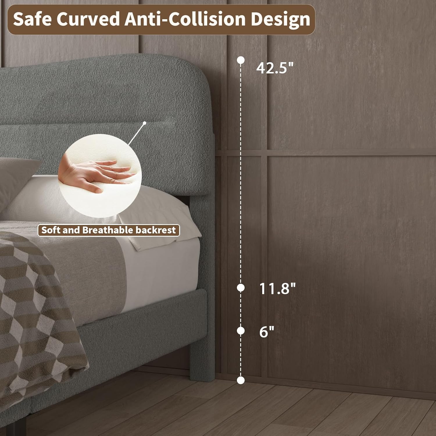 Queen Size Bed Frame with Headboard upholstered Bed Frame Soft Boucle Fabric Soft Cloud Marshmallow Shape Upholstered Headboard No Box Spring Needed