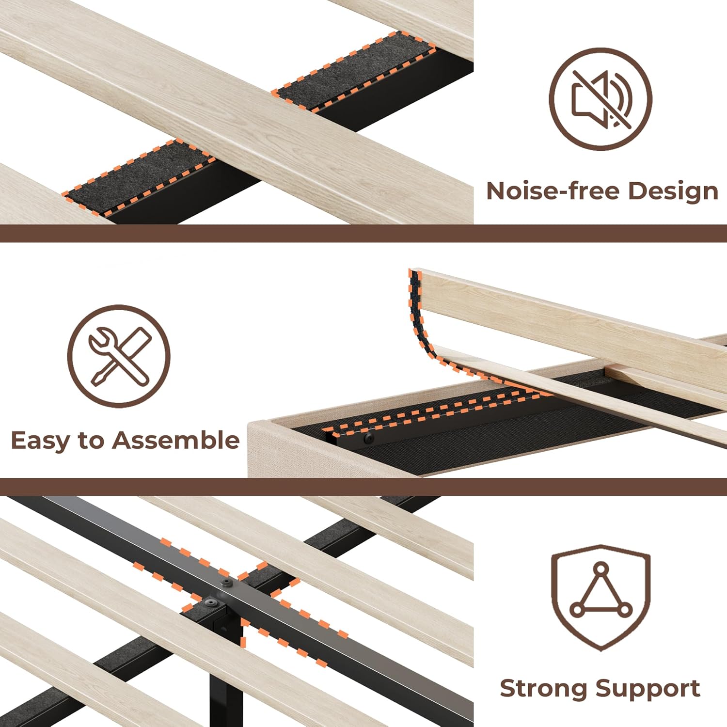 Full Bed Frame with LED Lights, Headboard with Charging Station  Upholstered Platform Bedframe Metal Support No Box Spring Needed 2-Tier Storage