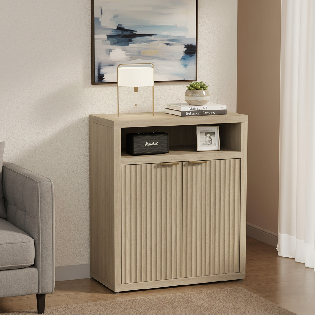 Wood Kitchen Storage Cabinet Modern Farmhouse Coffee Bar Sideboard Buffet Table Entryway Console Stand with Open Shelves Small Dining Room Server