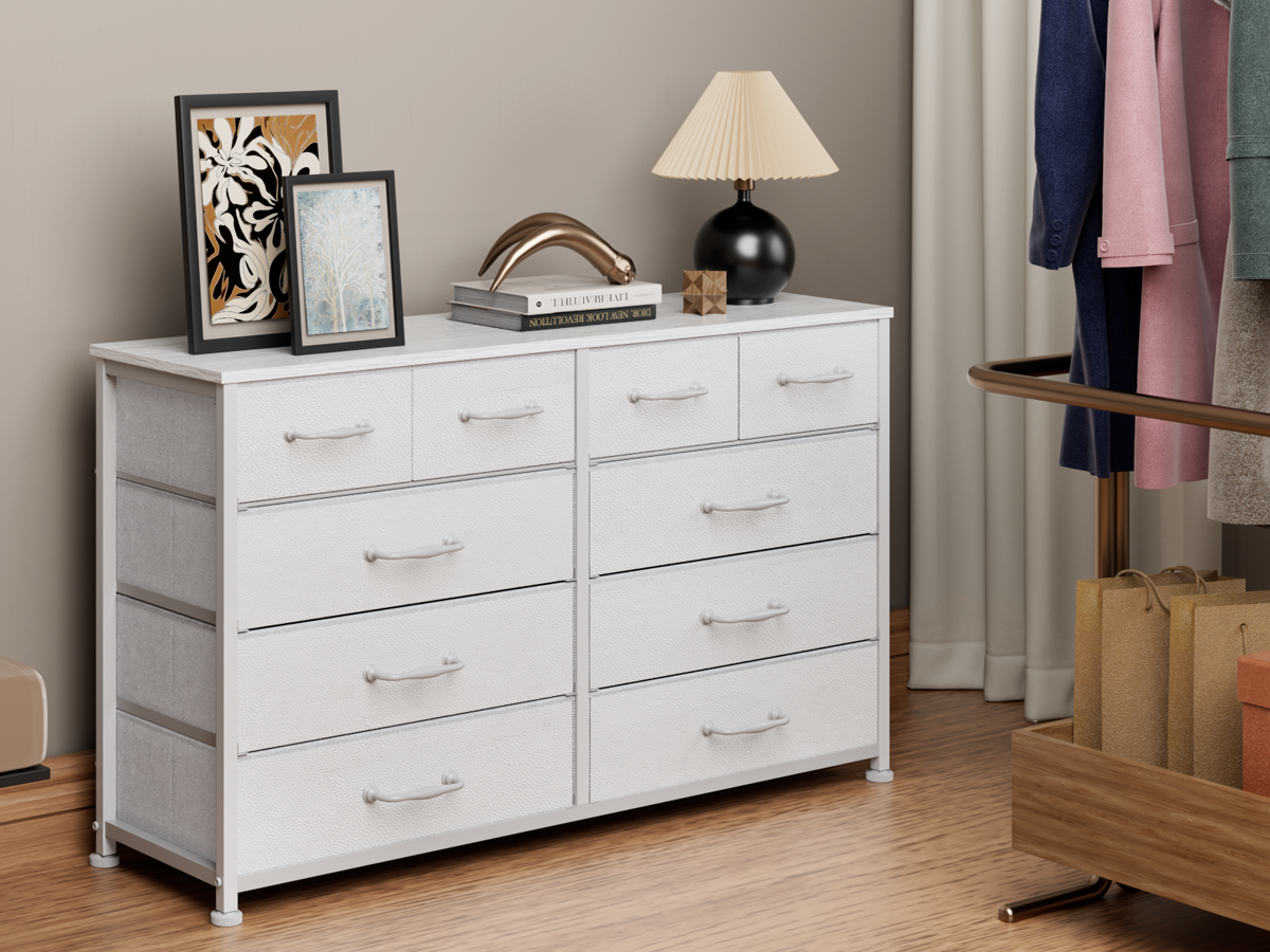 White Dresser for Bedroom with 10 Drawer  Entertainment Center for 40-45-50 inch Modern Tv Stand & Chest of Drawers for Living Room Hallway Entryway