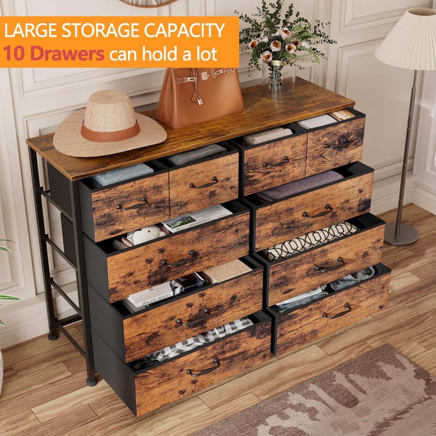 Furnulem 10-Drawer Dresser TV Stand – 55” Storage Cabinet for Bedroom or Living Room