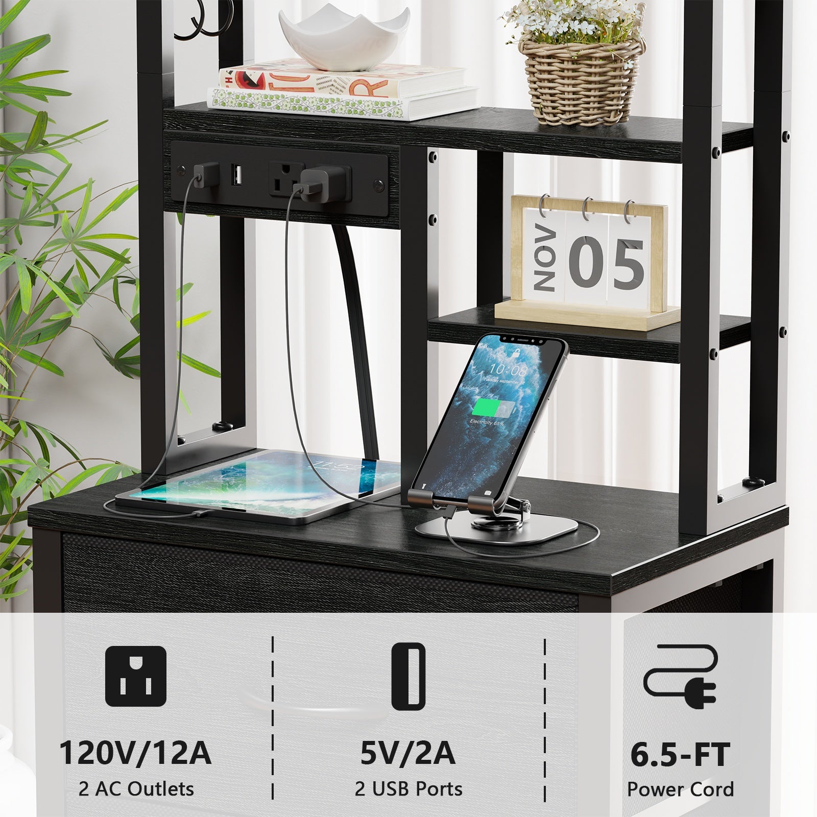 Furnulem Tall Night Stand, 4 Fabric Drawers and 4 Tier Storage Shelf