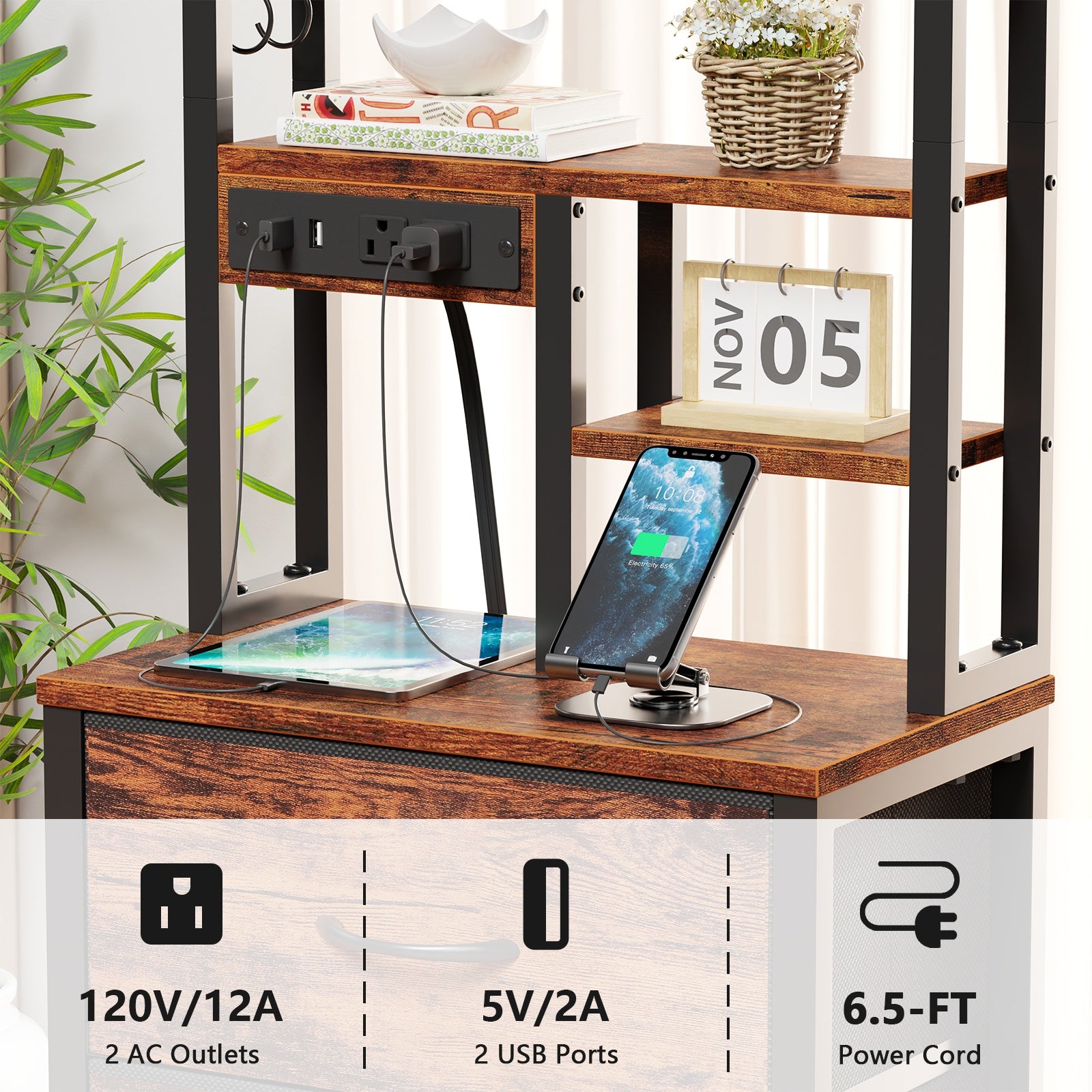 Furnulem Tall Night Stand, 4 Fabric Drawers and 4 Tier Storage Shelf