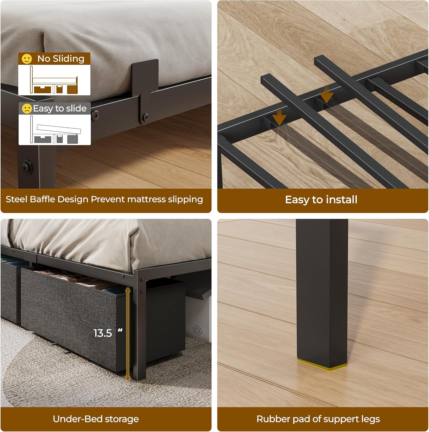 Furnulem Full Size Bed Frame with Headboard and Storage Drawers  Full Metal Platform Corner Bed Frame with Charging Station and LED Lights