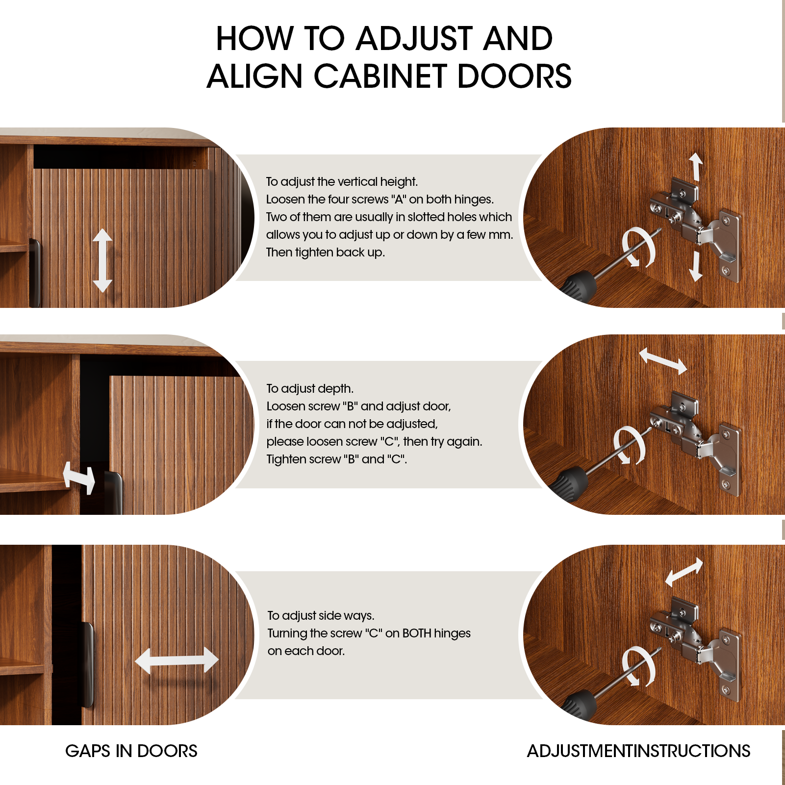 Curved Edge TV Stand Walnut Finish Media Console for 65 Inch TV Modern Fluted Door Credenza with Storage Mid Century Living Room Furniture