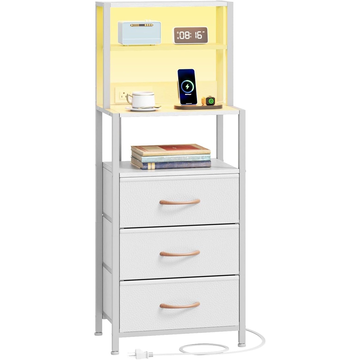 Furnulem Tall Nightstand with LED Tube and Charging Station-ET-110-CL-3D-1