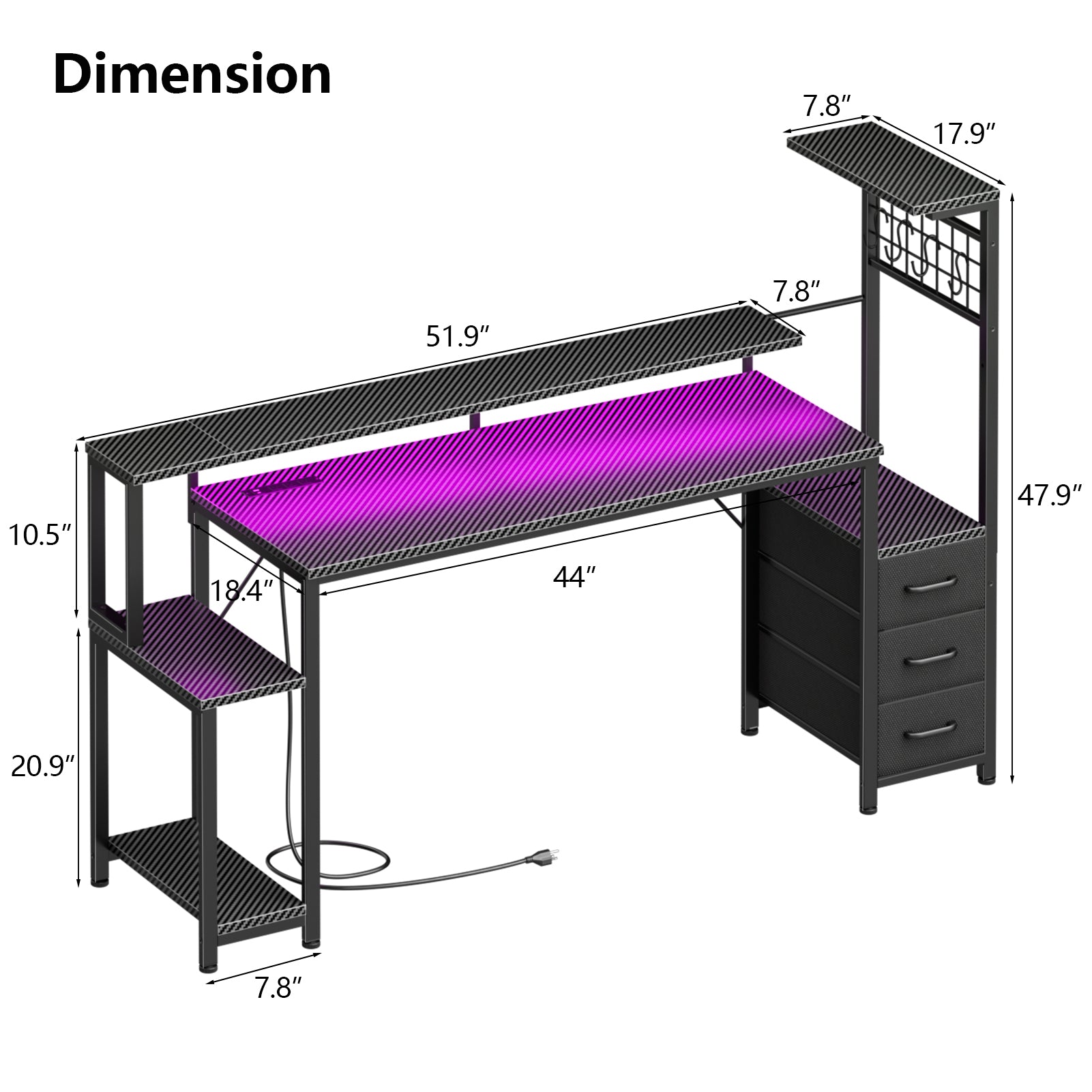 63 Inch Gaming Computer Desk Workstation with Fabric Storage Drawers Monitor Stand and Reversible Setup for Home Office Bedroom Classic Black Finish