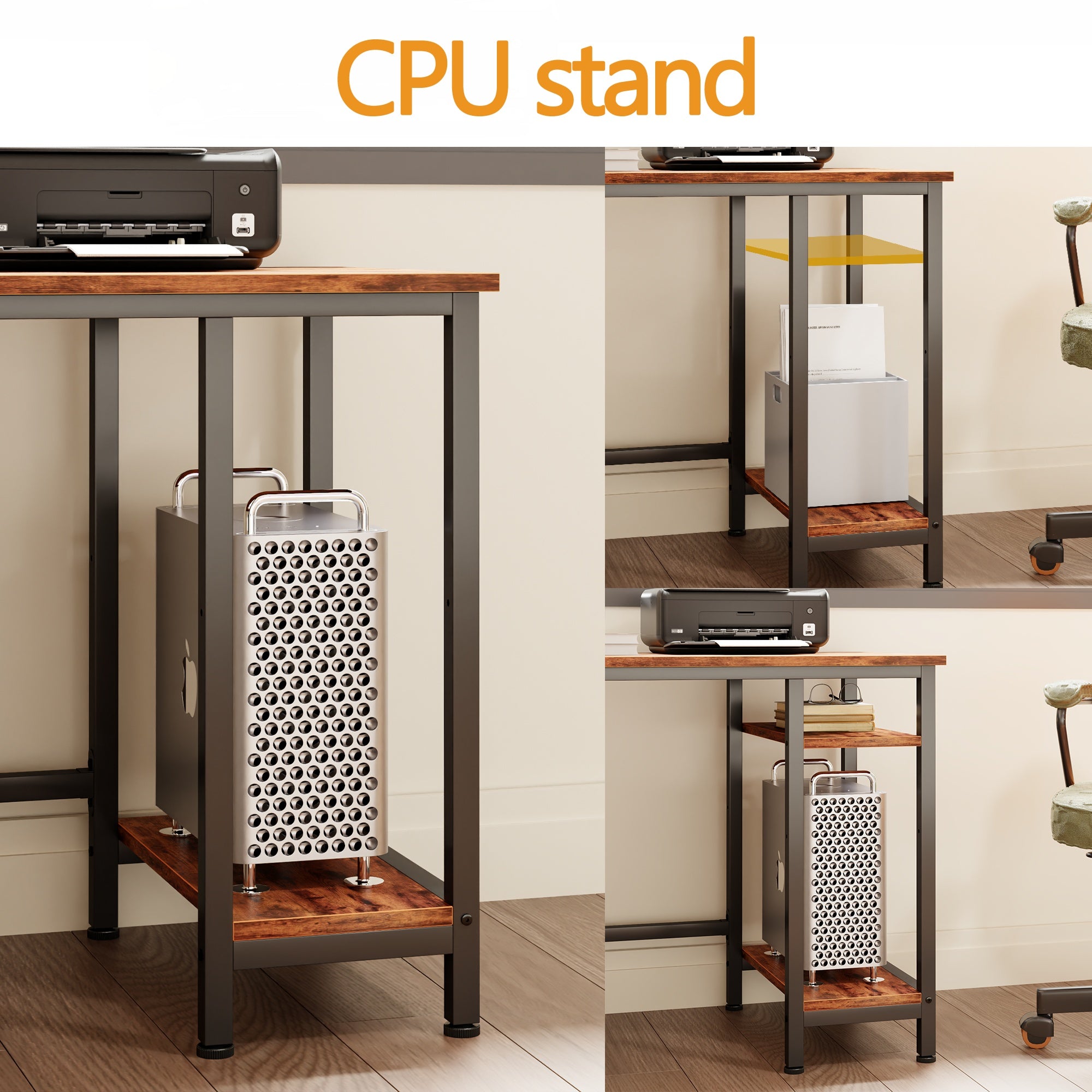 Furnulem 59 inch and 66 inch L-Shaped Metal Base Computer Desk with Power Outlet, Computer Desk with Monitor Stand & Charging Station