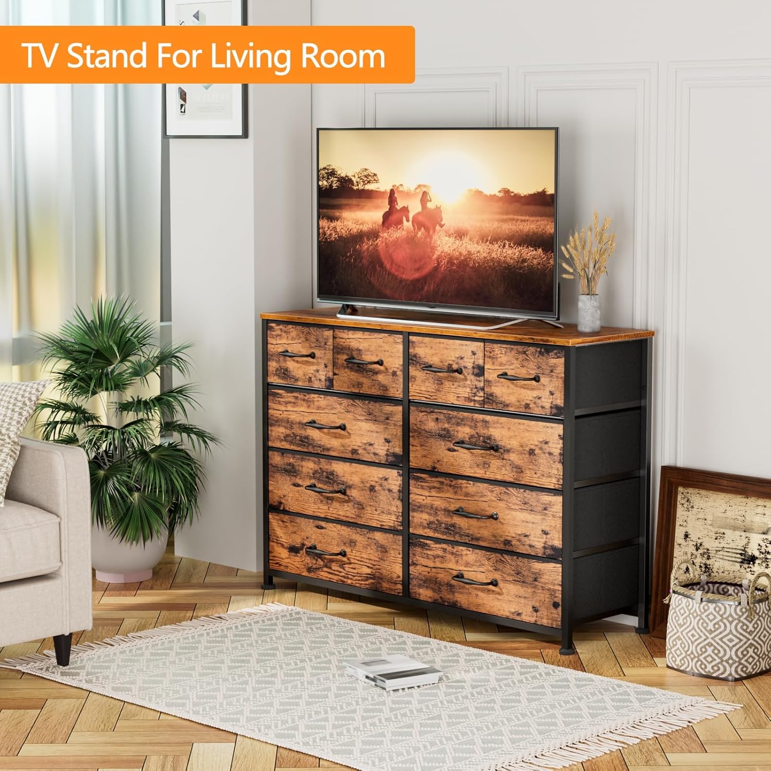Furnulem 10-Drawer Dresser TV Stand – 55” Storage Cabinet for Bedroom or Living Room