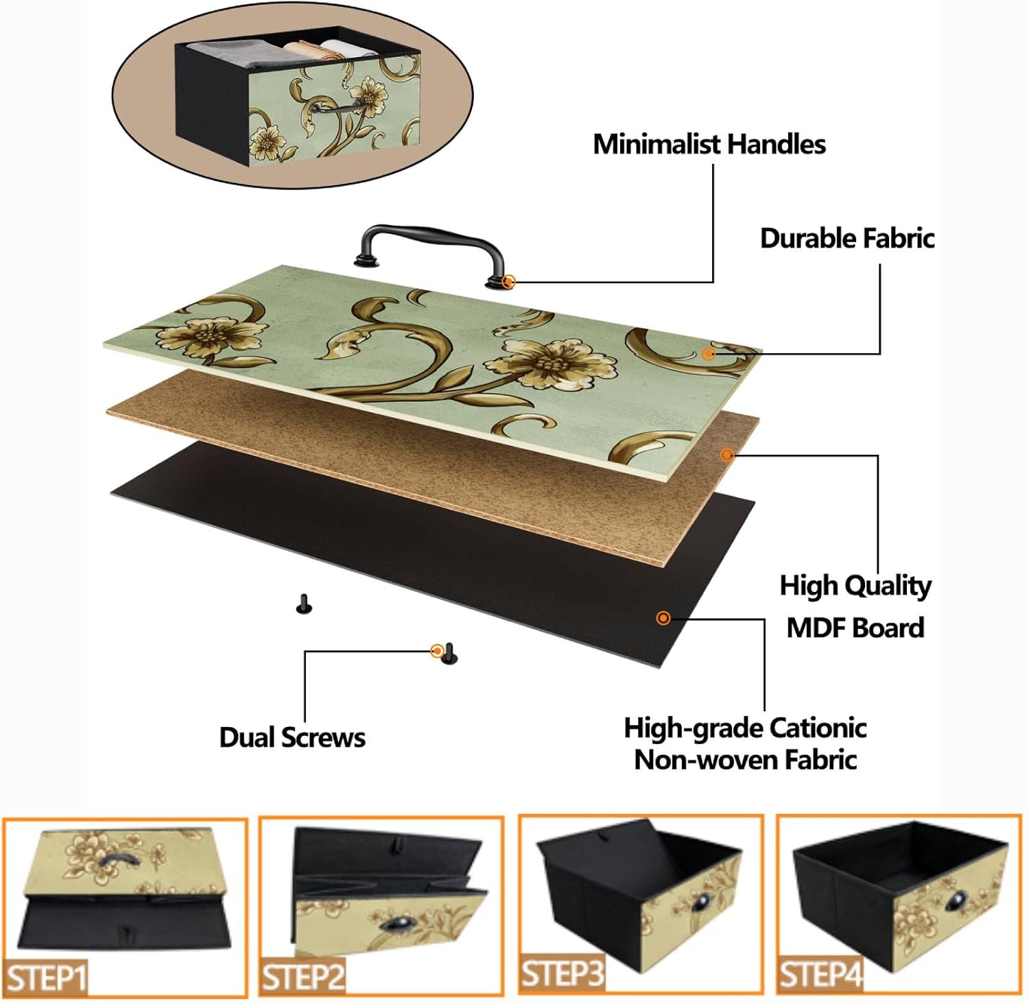 Fabric Dresser for Bedroom 8 Drawer Chest of Drawers Retro Flower Ideal for Adults Furniture for Bedroom Living Room Hallway