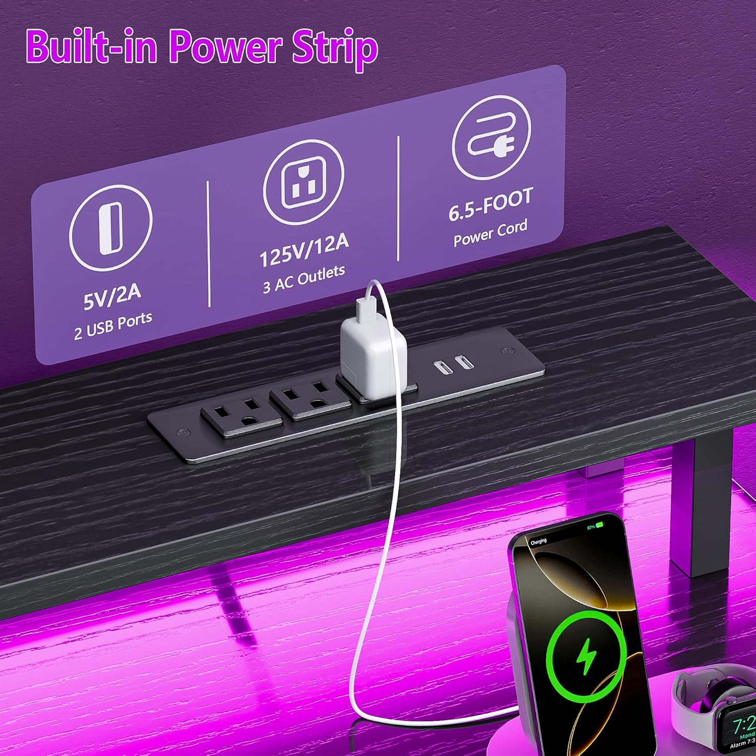 Qwatto 52in Gaming Desk Charging Station and Light Reversible Computer Desk 4 Drawers File Cabinet Printer Storage Shelves Monitor Stand Black Finish