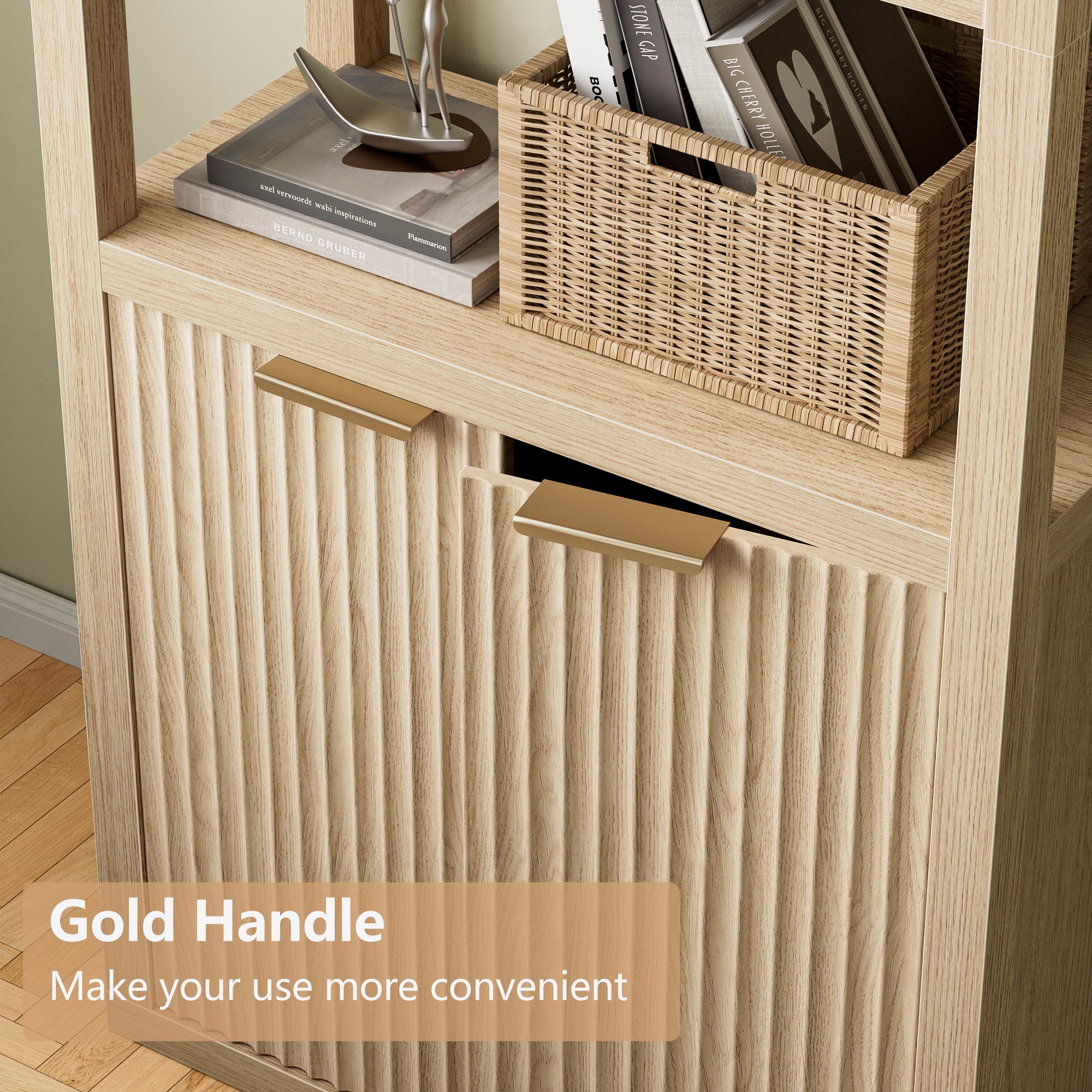 Bookshelf and Bookcase with Door Floor Standing 5-Tier Shelf Display Storage Shelves Tall Bookcases for Home Office Living Room