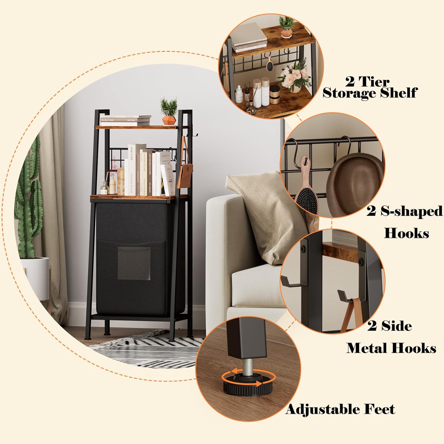 Furnulem 2-Tier Laundry Hamper with Shelf & Hooks – Removable Divided Bag for Bathroom or Bedroom