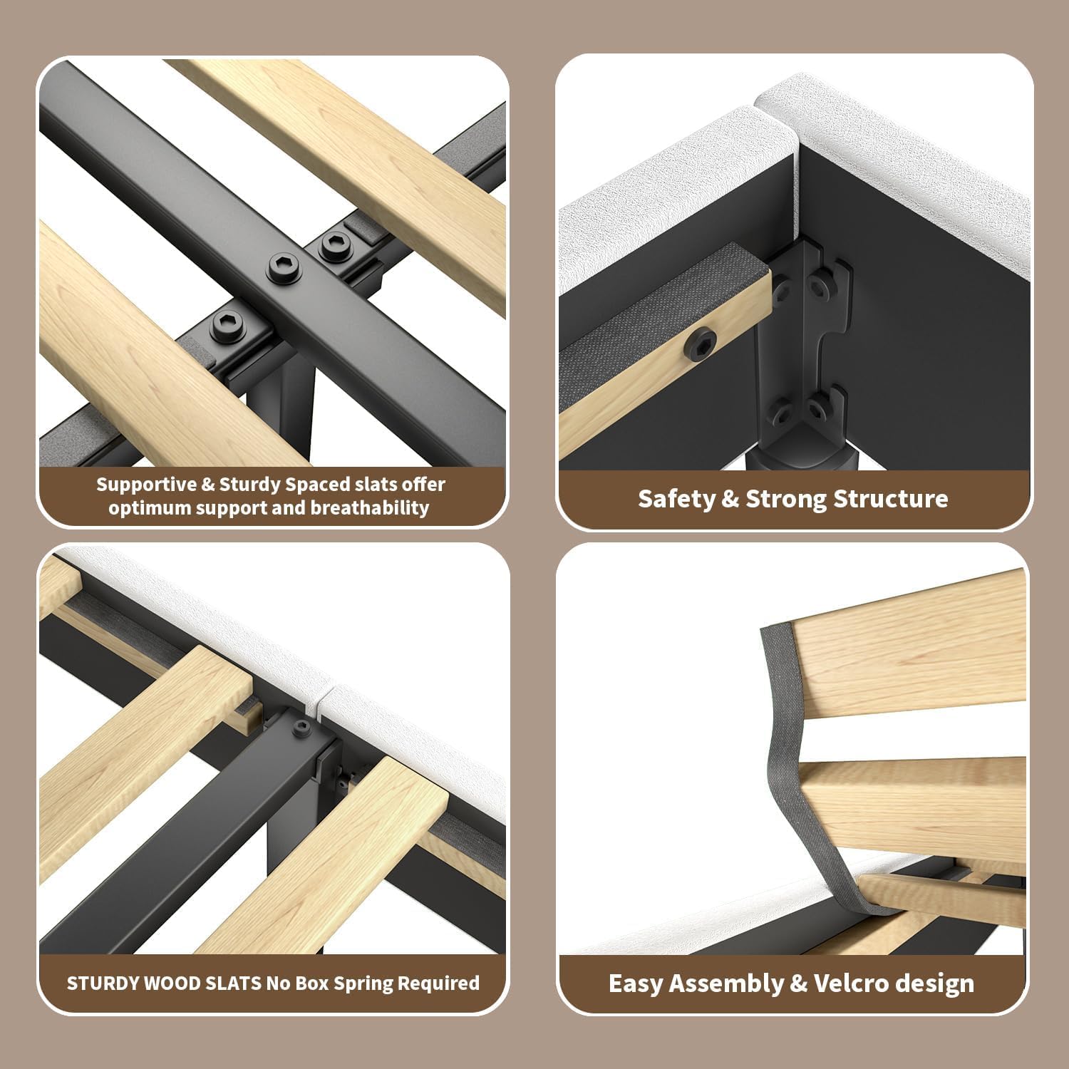 Full Size Bed Frame with Headboard, Teddy Soft Boucle Fabric Bed Frame Full Soft Cloud Marshmallow Shape Upholstered Headboard No Box Spring Needed