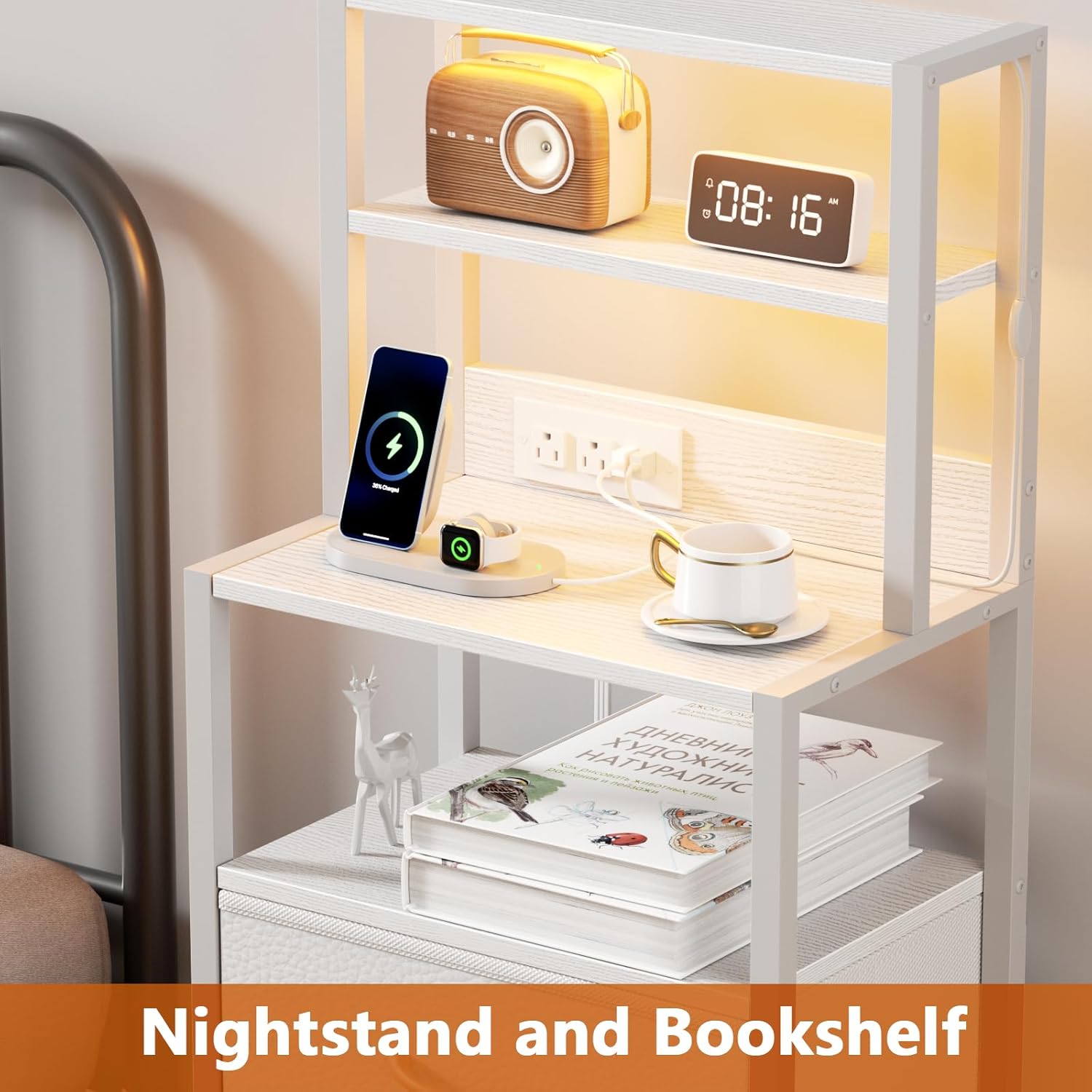 Furnulem Tall Nightstand with LED Tube and Charging Station-ET-110-CL-3D-1