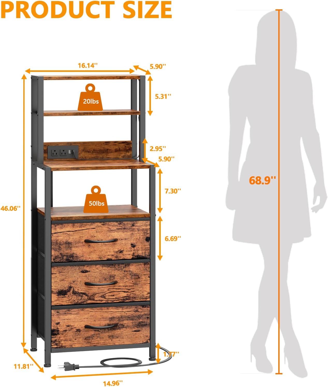 Furnulem Tall Nightstand with LED Tube and Charging Station-ET-110-CL-3D-1