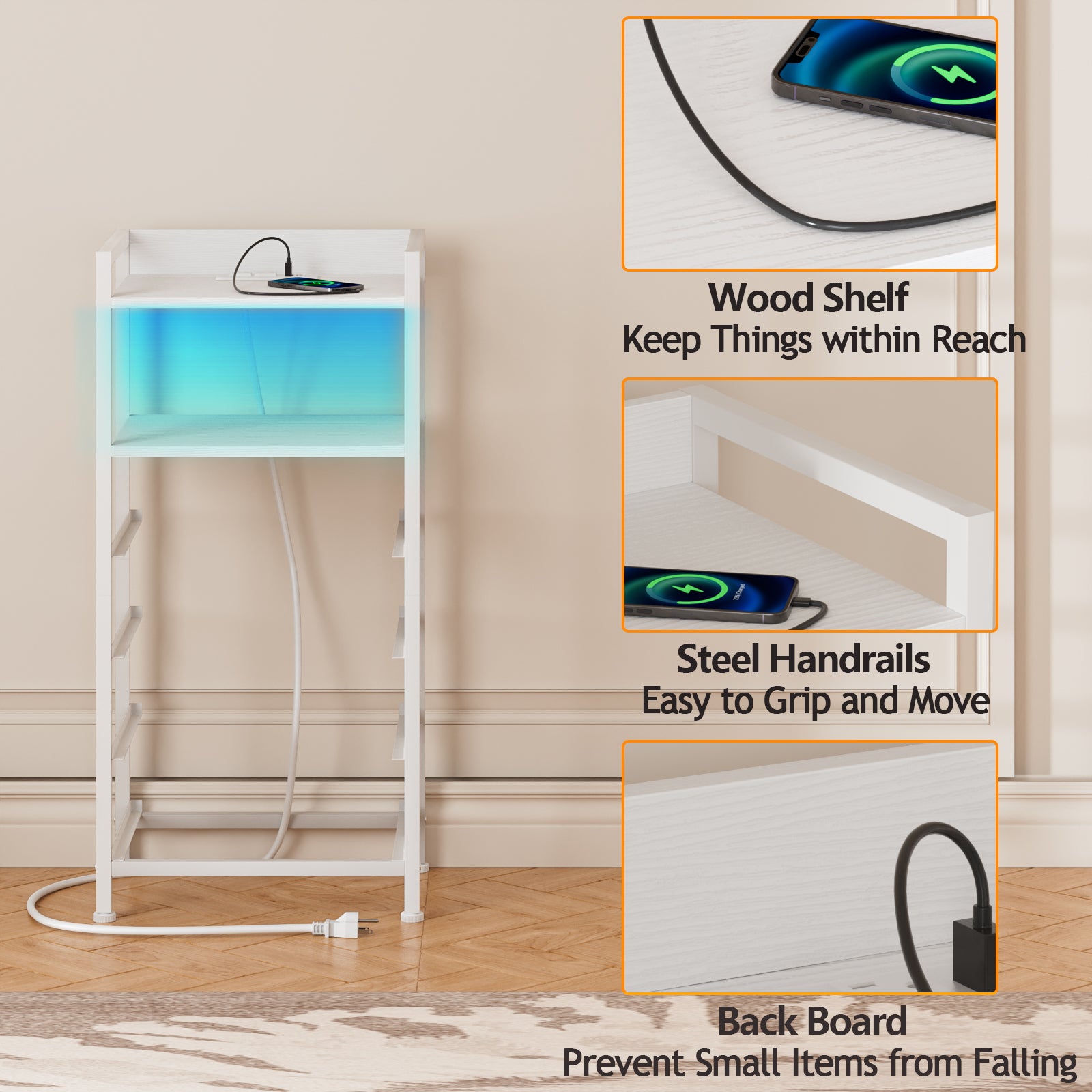 Furnulem 4 Drawer Nightstand with Charging Station