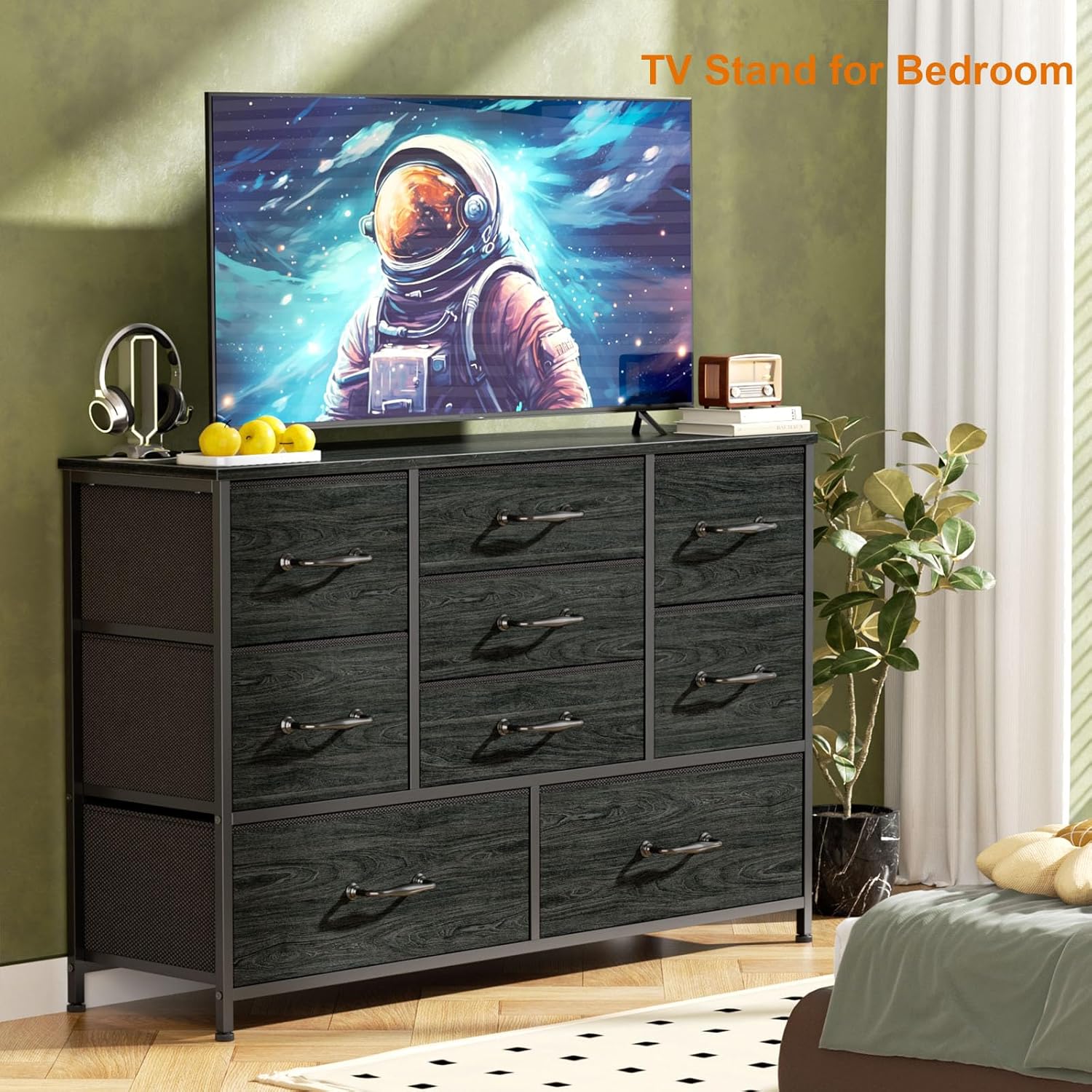 Furnulem 55” Dresser with 9 Drawers – TV Stand & Storage Cabinet for Bedroom or Living Room