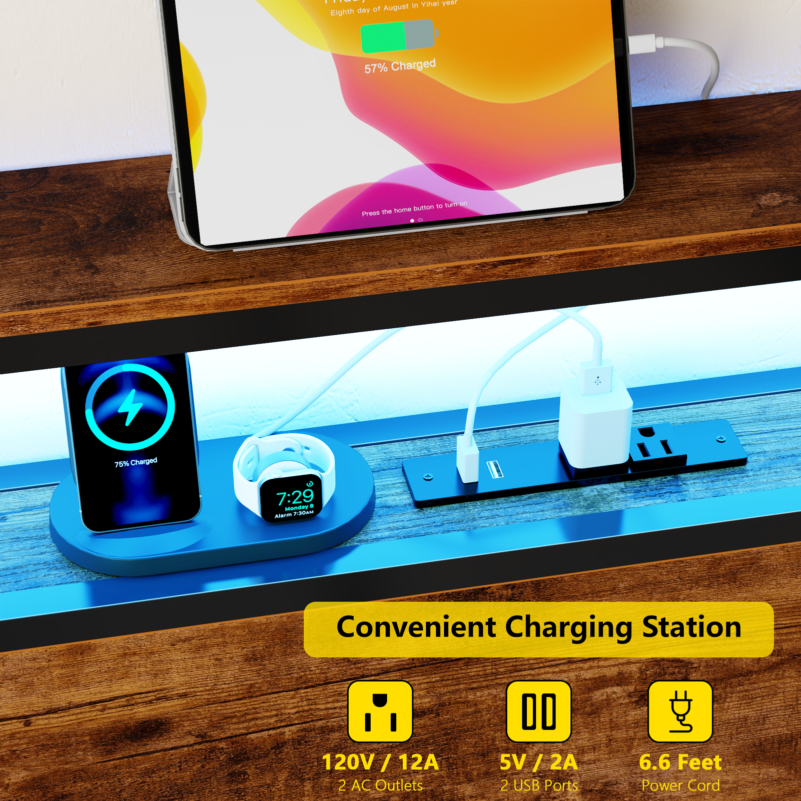 Queen Bed Frame with 6 Storage Drawers Metal Platform Bed Frame with 2-Tier Storage Headboard LED Built in Charging Station No Box Spring Needed