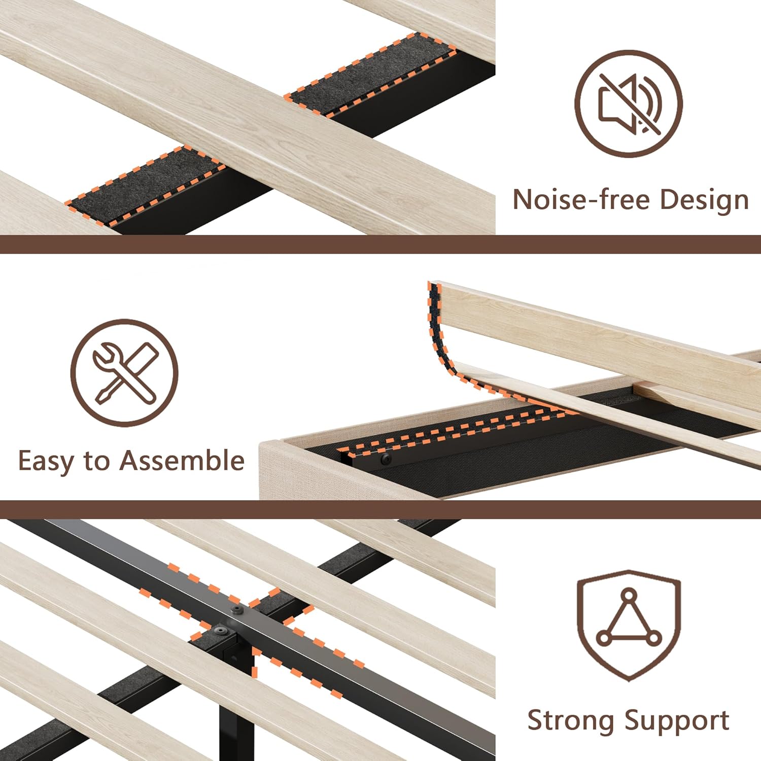 Queen Size Bed Frames with Upholstered Headboard Modern Platform Bed with Bed Frame with Sturdy Wooden Slats/No Box Spring Needed/2-Tier Storage Beige