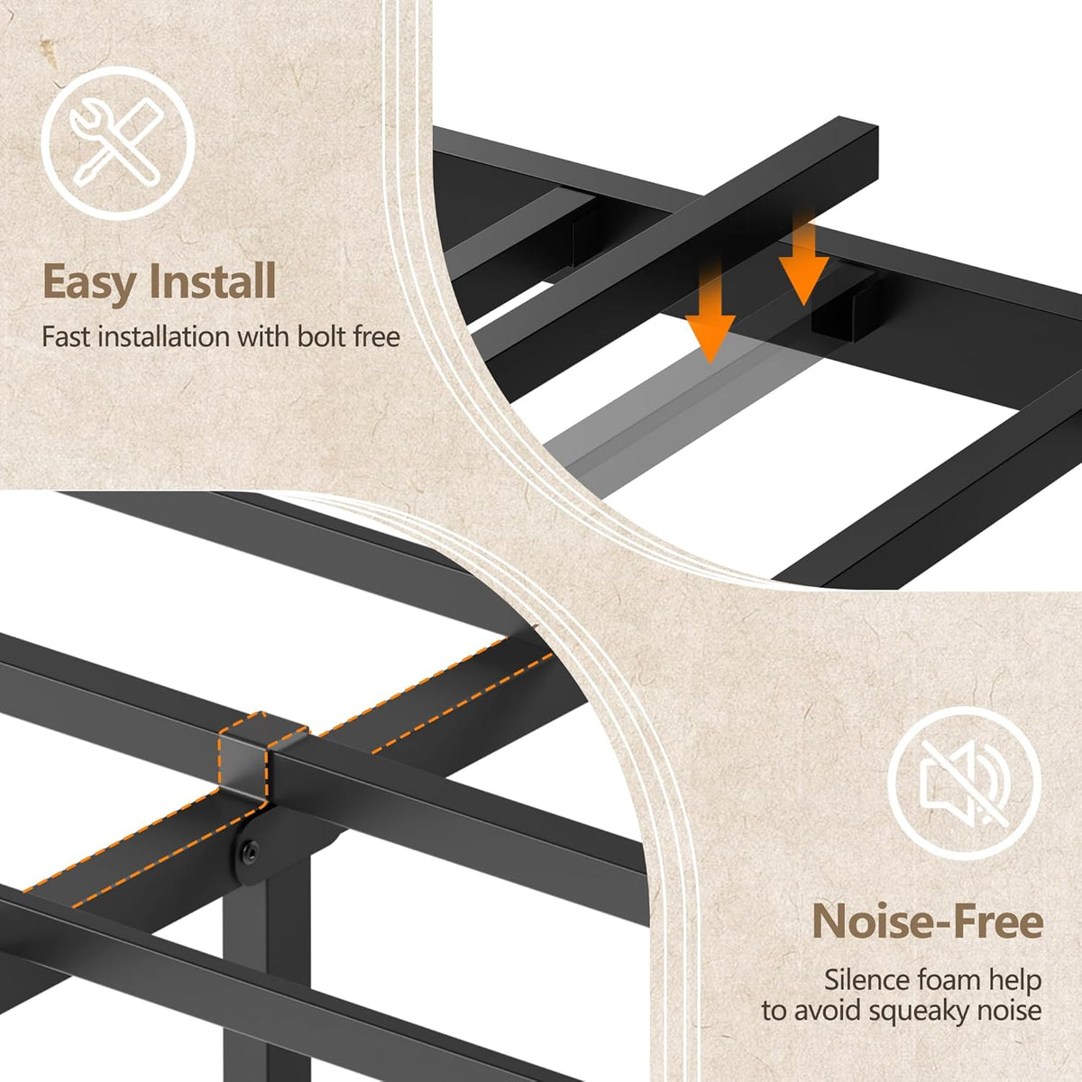 Bed Frame with Storage Headboard Charging Station LED Lights Metal Platform