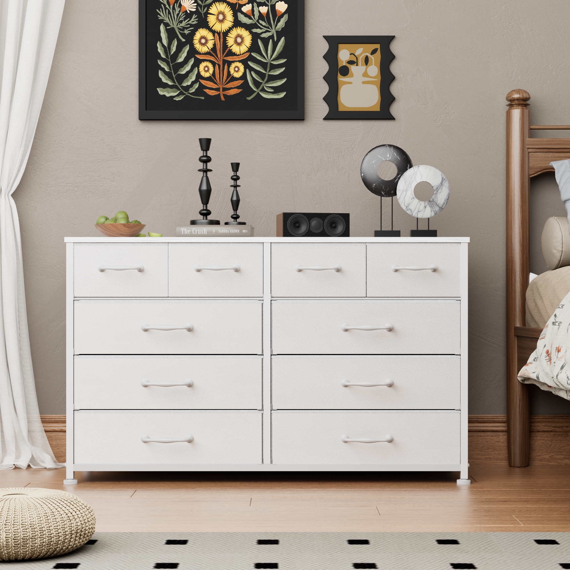 Wide White 10 Drawer Dresser Storage Chest of Drawers Bedroom Furniture Nursery Organizer Unit 50 Inch TV Stand Media Console