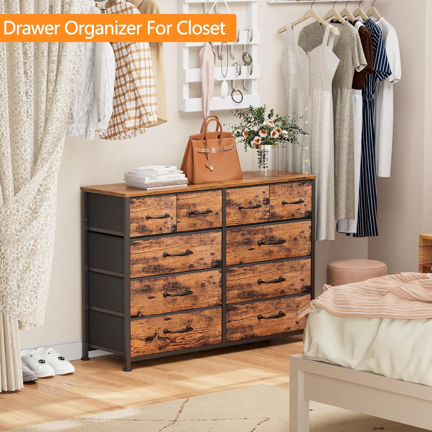 Furnulem 10-Drawer Dresser TV Stand – 55” Storage Cabinet for Bedroom or Living Room