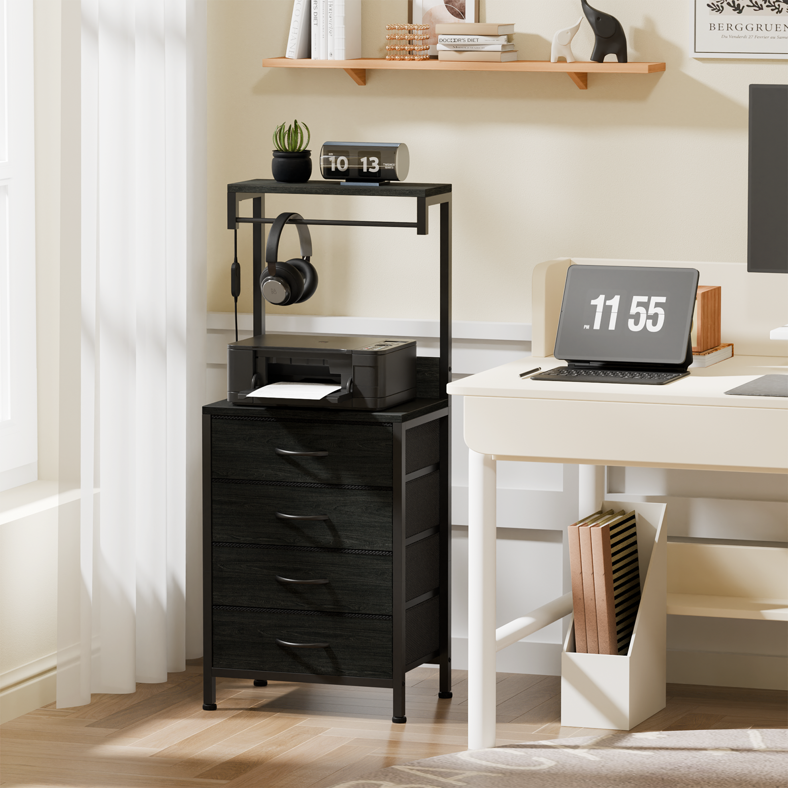 Furnulem Tall LED Nightstand with 4 Drawers