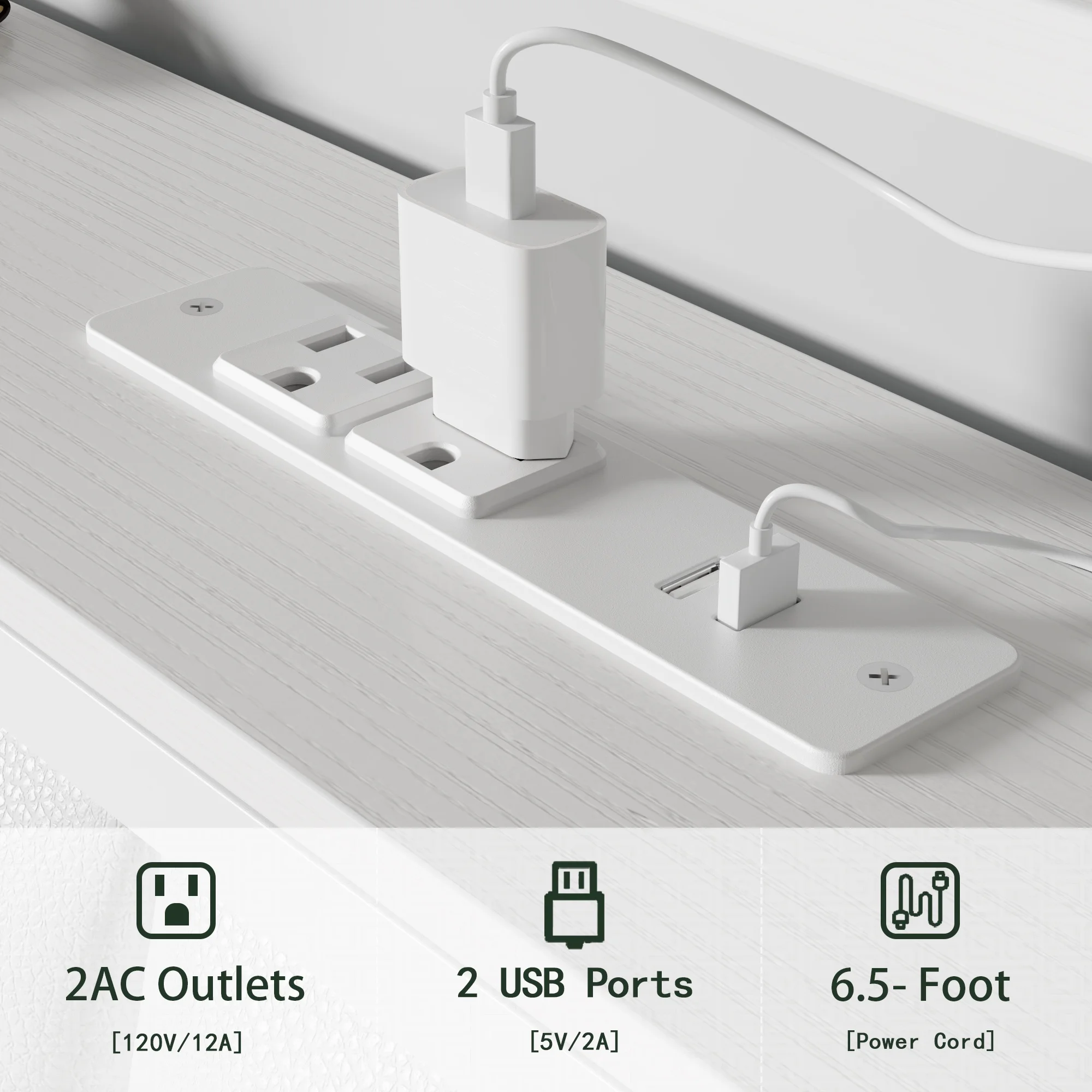 Full Size Bed Frames with LED Lights Charging Station Platform Bed with Metal Slats Headboard with 2-Tier Storage Shelves No Box Spring Needed White