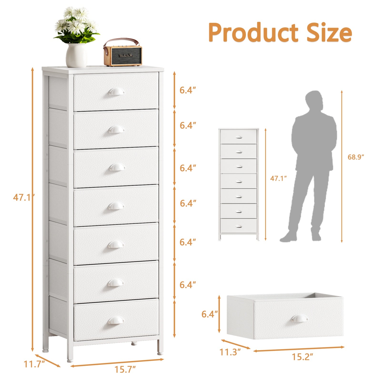 Furnulem 7-Drawer Tall Dresser – Industrial Fabric Storage Tower with Steel Frame for Bedroom, Closet, or Entryway