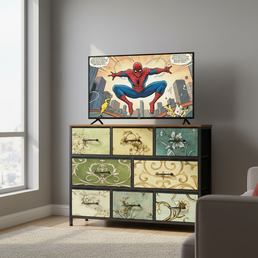 Fabric Dresser for Bedroom 8 Drawer Chest of Drawers Retro Flower Ideal for Adults Furniture for Bedroom Living Room Hallway