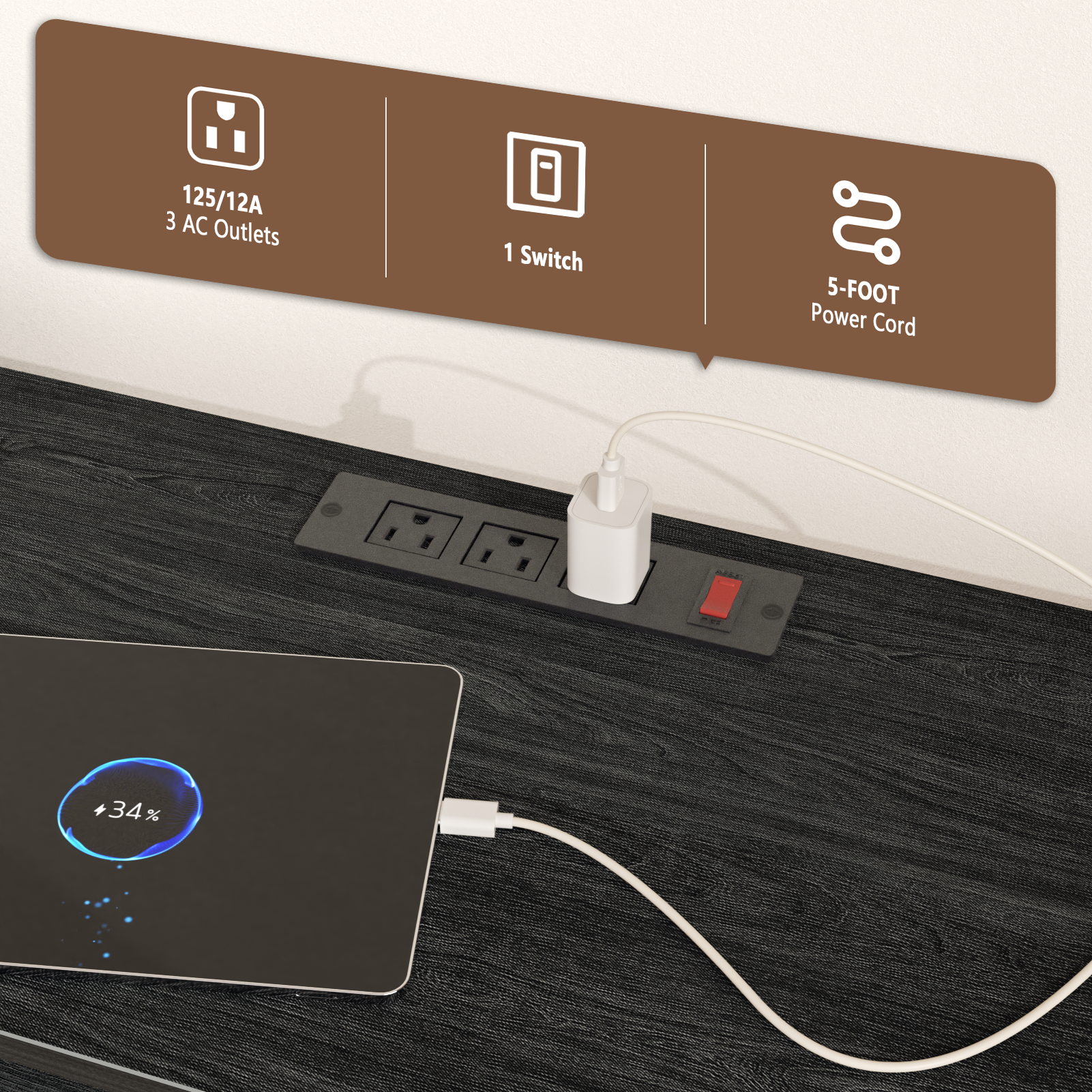 Modern 8 Drawer Dresser with Charging Station Wide Fabric Storage Chest of Drawers Open Shelf Organizer Unit Black Frame Bedroom Living Room