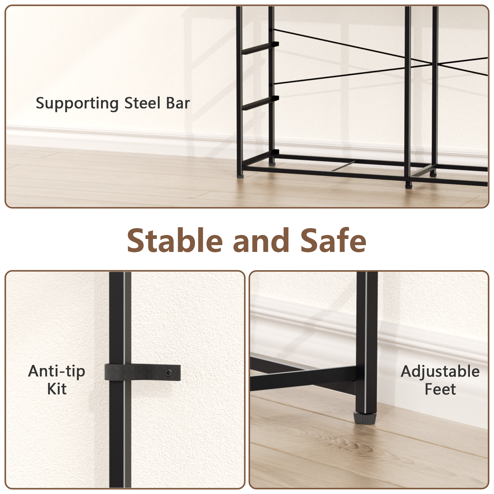 Wide Rustic Brown 8 Drawer Dresser with Power Outlets Fabric Storage Chest of Drawers Open Shelf Organizer Unit Bedroom Living Room