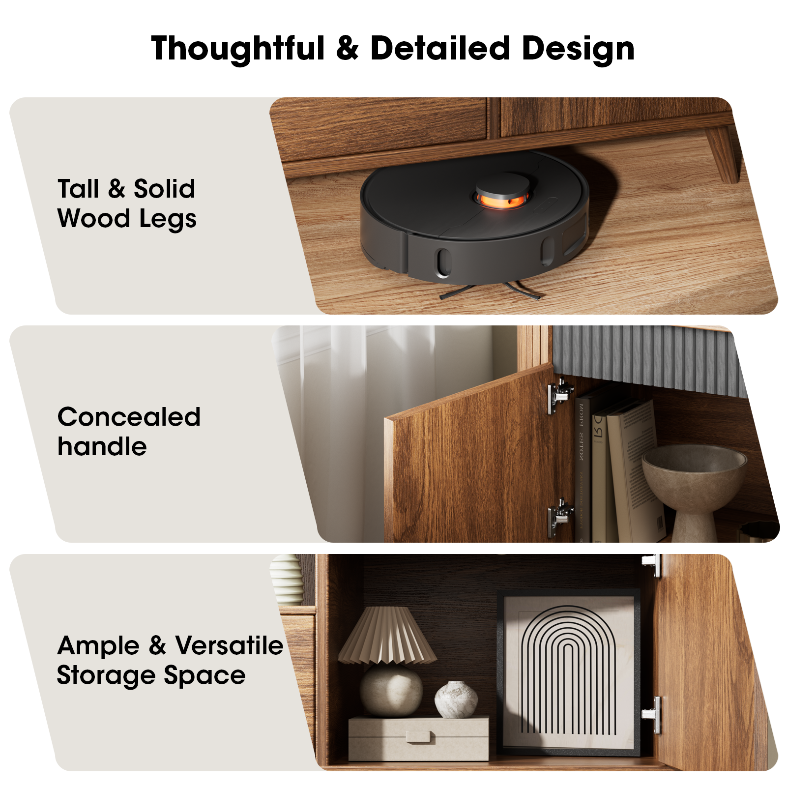 55" Modern TV Stand For 40-65 Inch TV With Drawer slides Tambour Media Console With Storage Cabinet Charging Station Shelves Cable Management Wood Leg