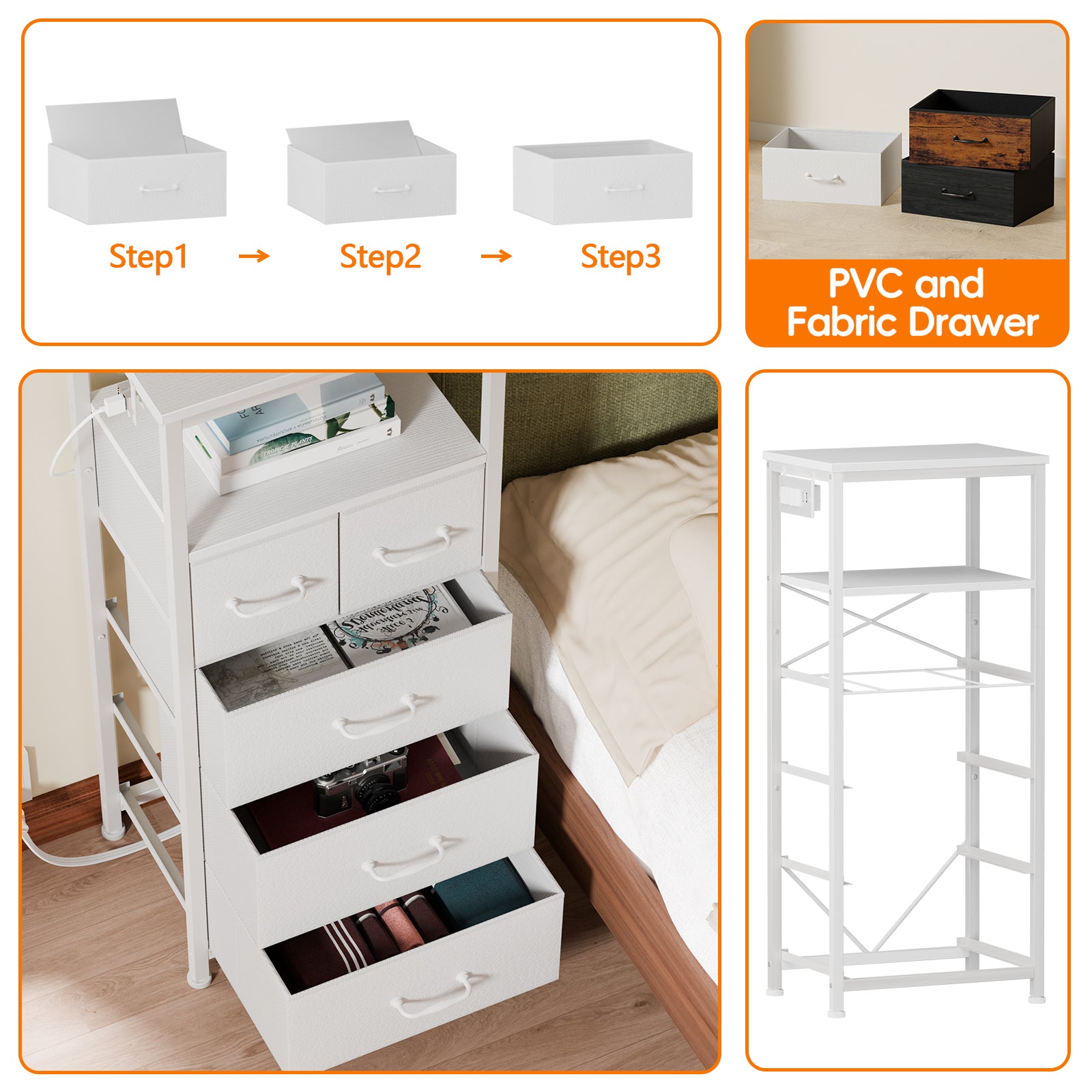 Furnulem Tall LED Dresser with Charging Station and 5 Drawers