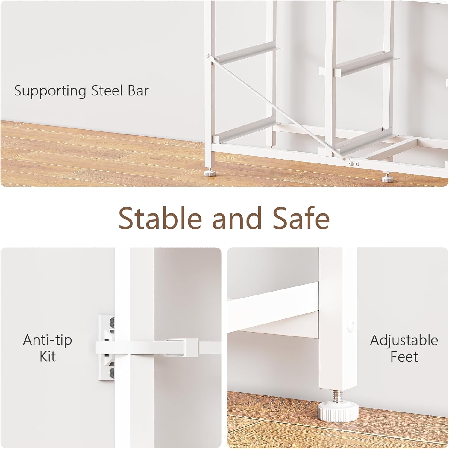 Furnulem 55” Long Dresser for Bedroom TV Stand for 55” to 65” TV White Dresser with 10 Fabric Drawers Entertainment Center with Power Outlet LED Light