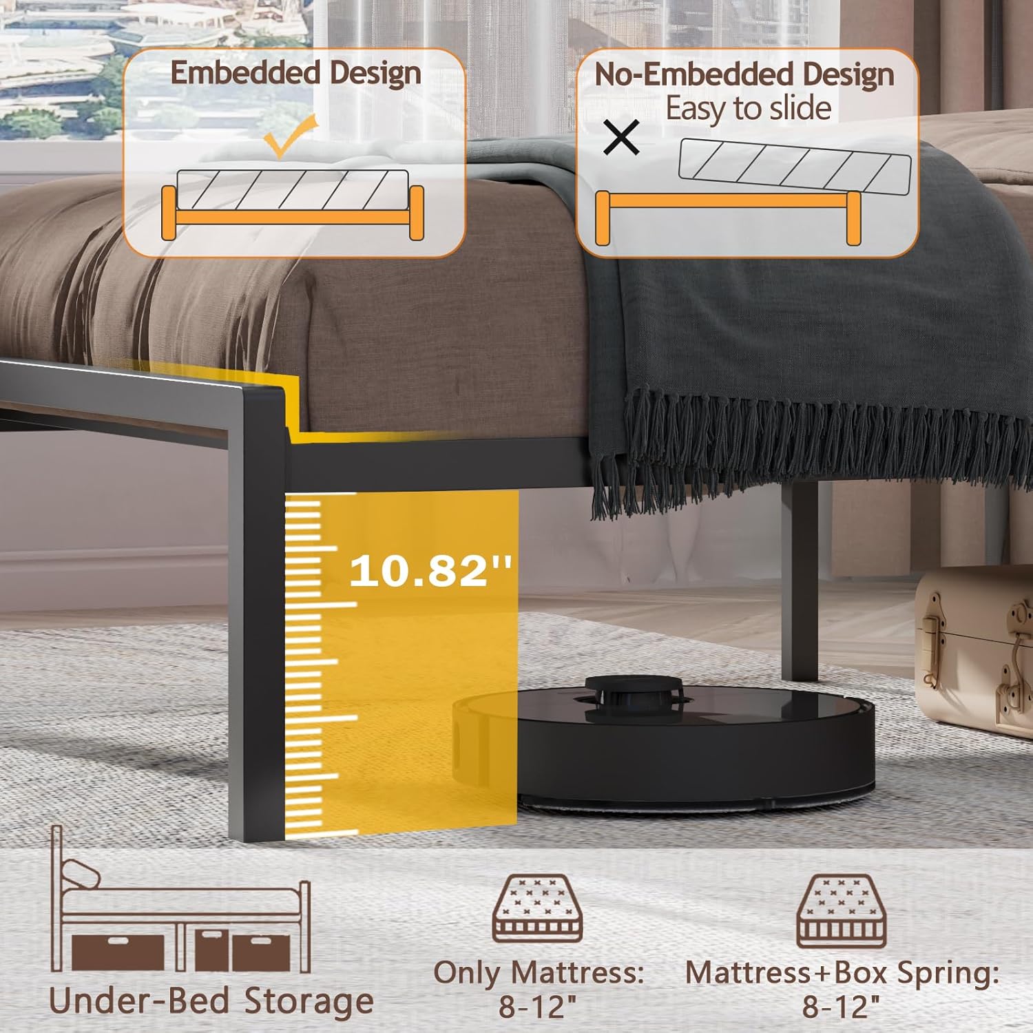 Twin Bed Frames for Kids Metal Platform Bed Frame  with Upholstered Headboard Wood Storage Shelf Charging Station and LED Lights No Box Spring Needed